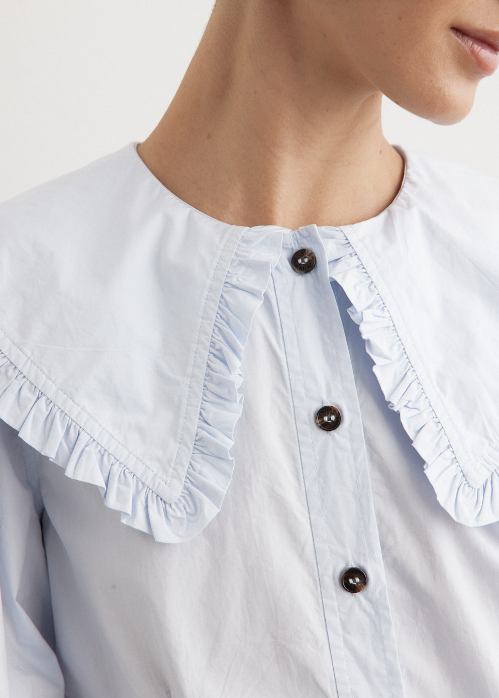 Cotton Poplin Frill Collar Shirt