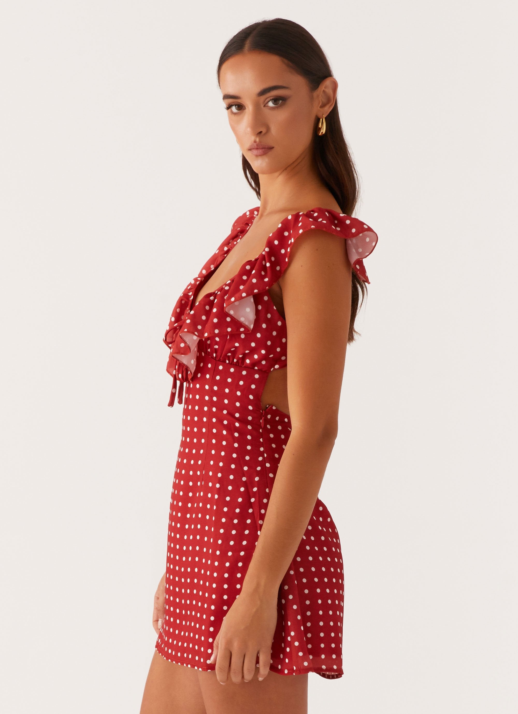 Adrina Ruffle Mini Dress - Red Polka Dot