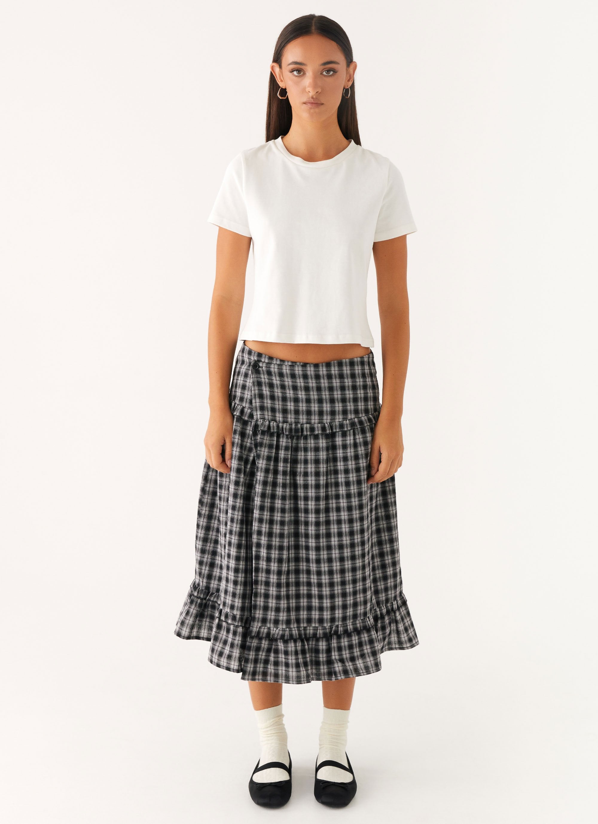 Laura Midi Skirt - White Black Check