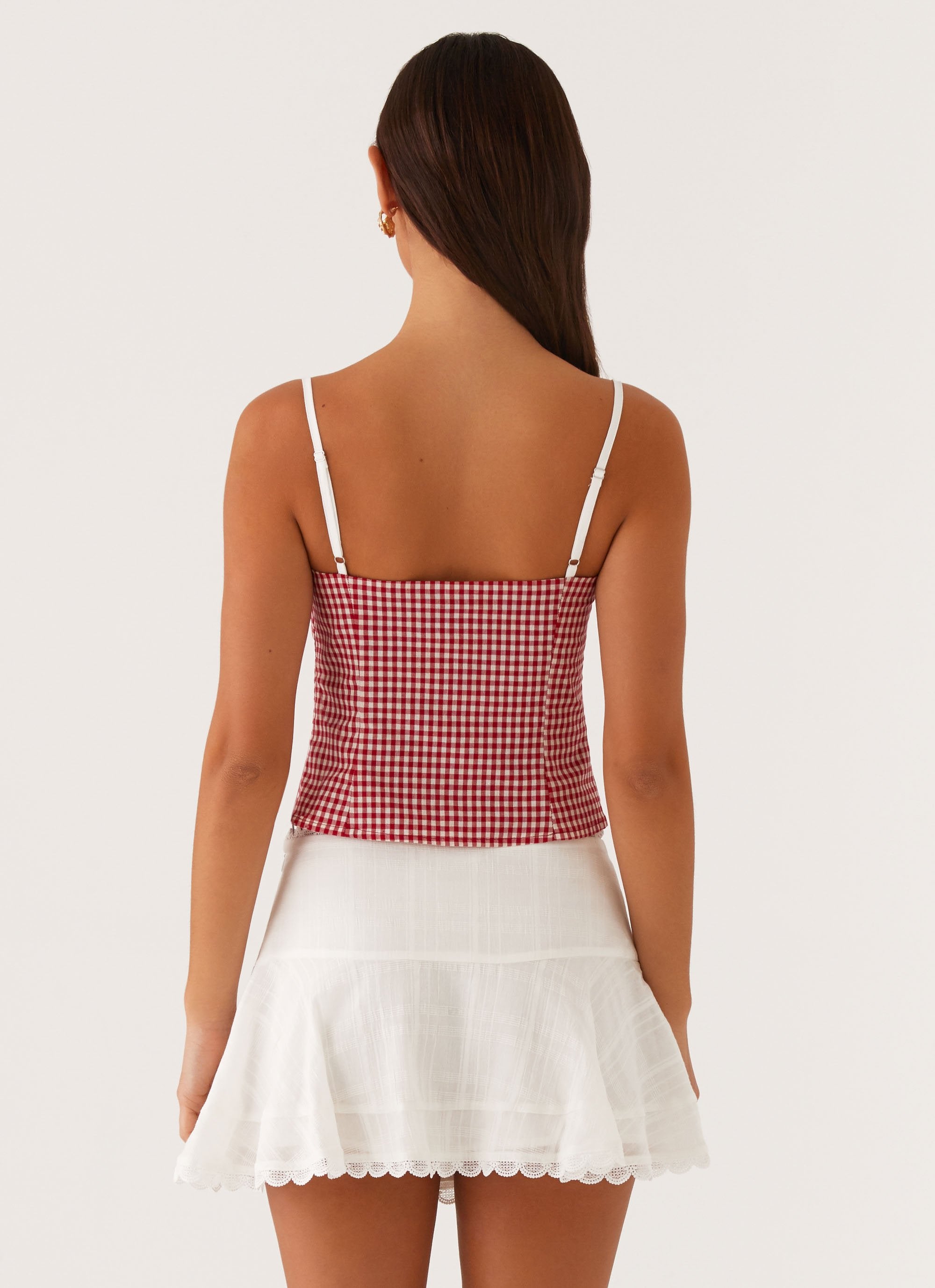 Palmer Ruffle Bustier Top - Red Gingham