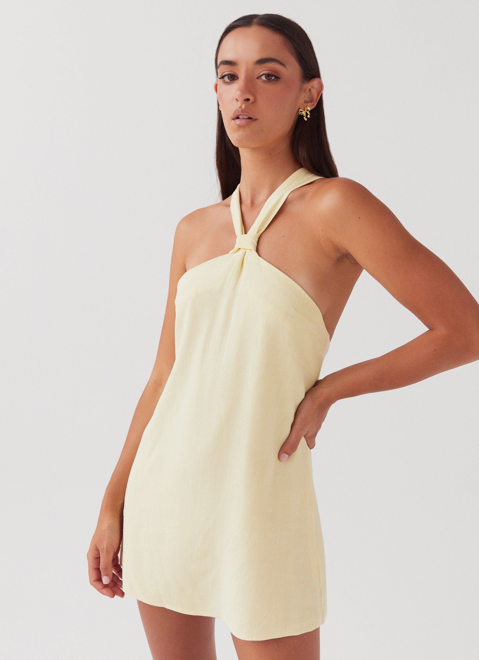 Keira Linen Mini Dress - Lemon