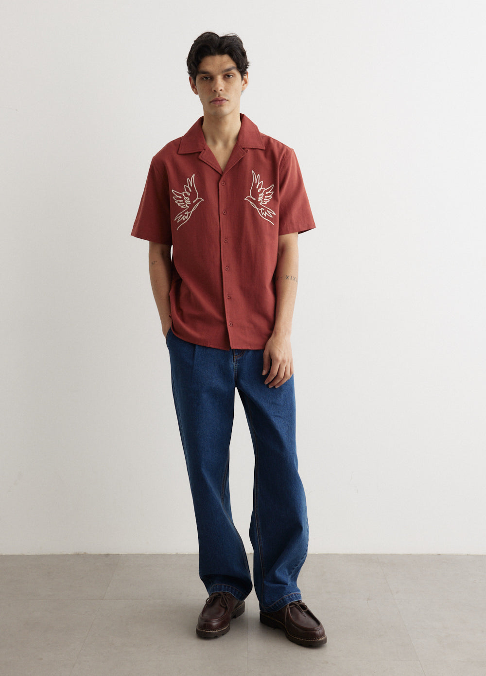 Dove Embroidered Camp Collar Shirt