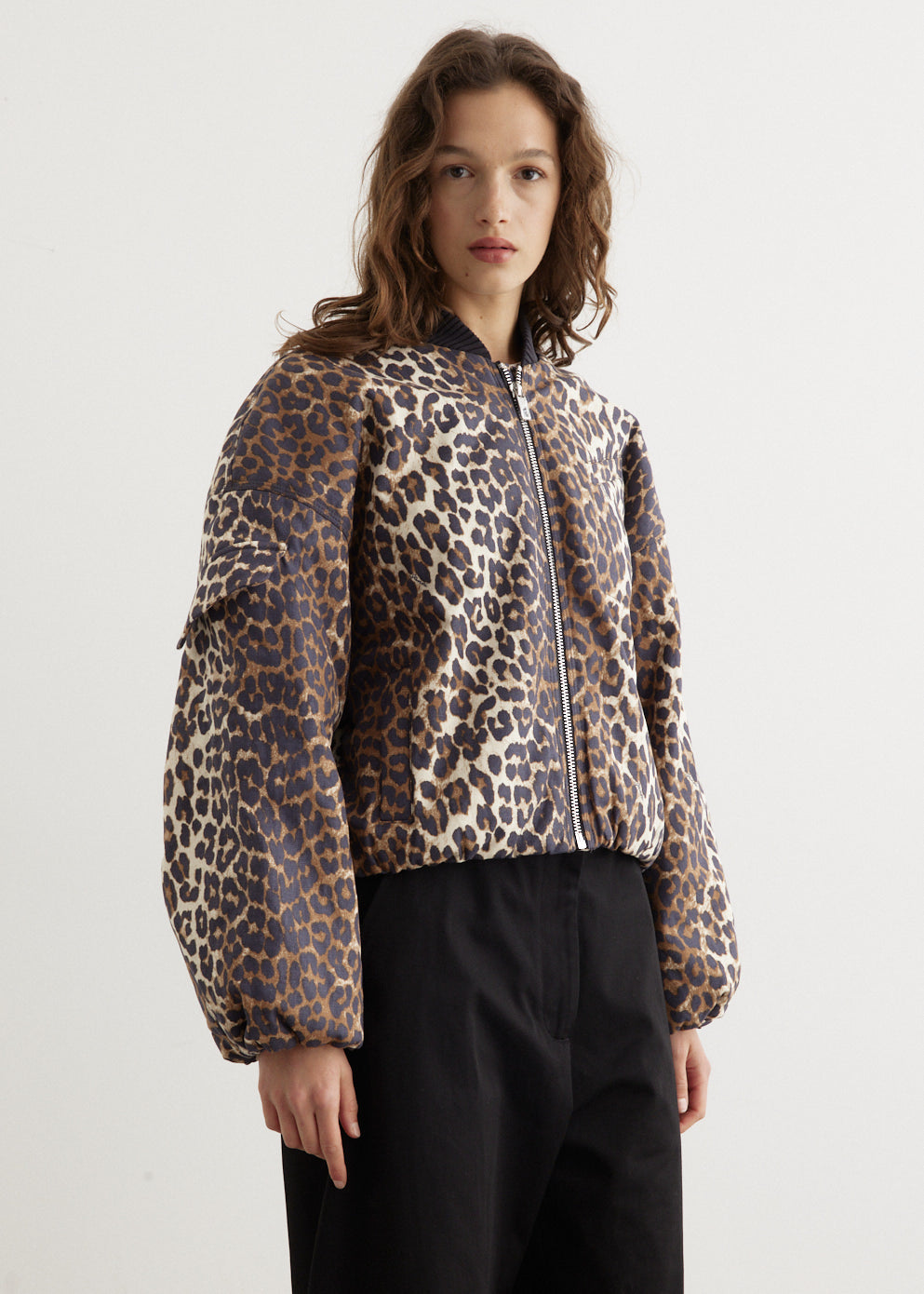 Printed Canvas Oversized Short Bomber Jacket