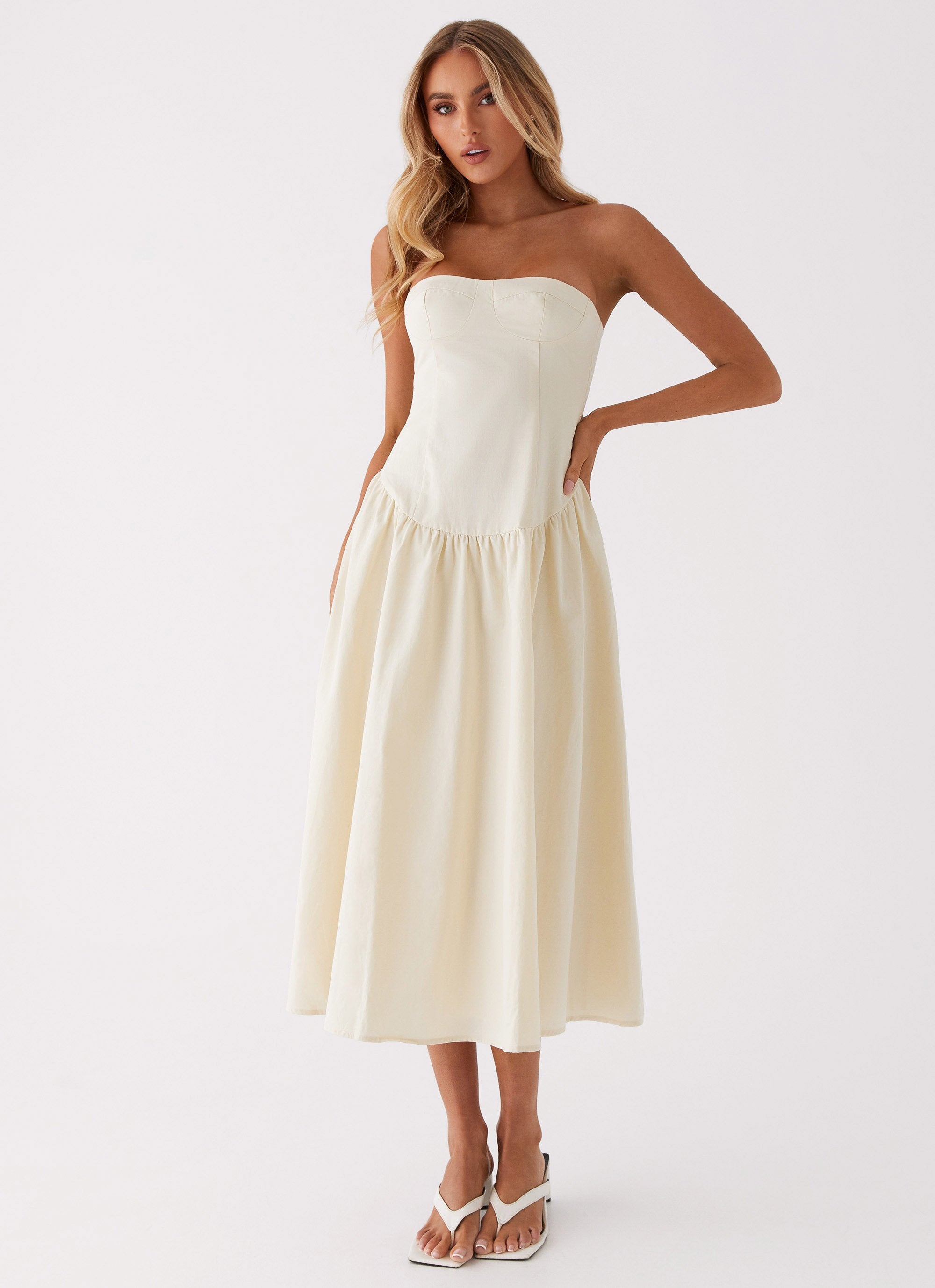 Rosebud Bustier Midi Dress - Ivory