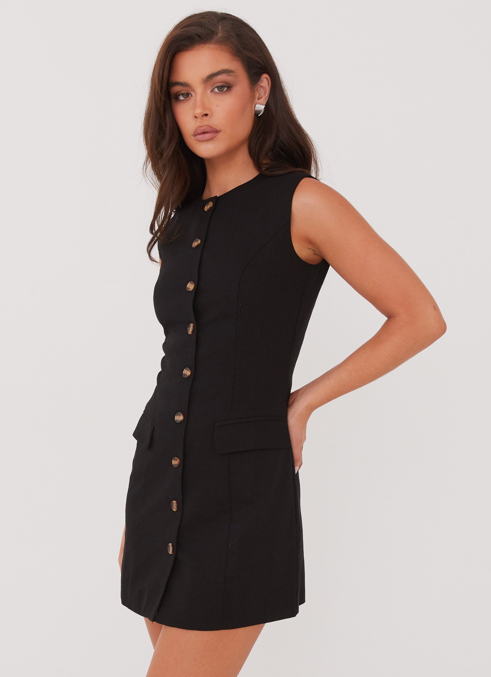 Castello Fiore Linen Mini Dress - Black