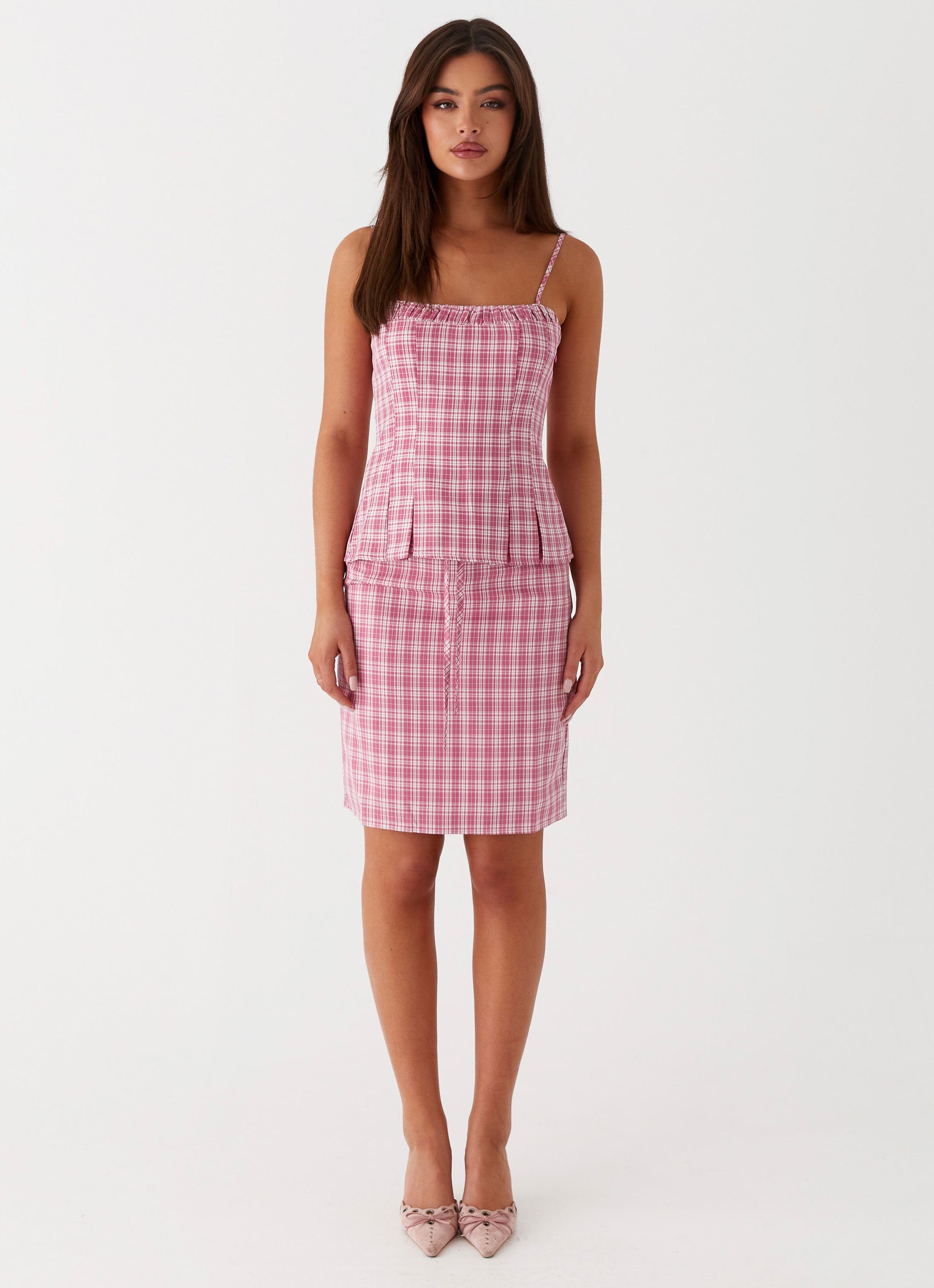 Mamita Ruched Top - Pink Check