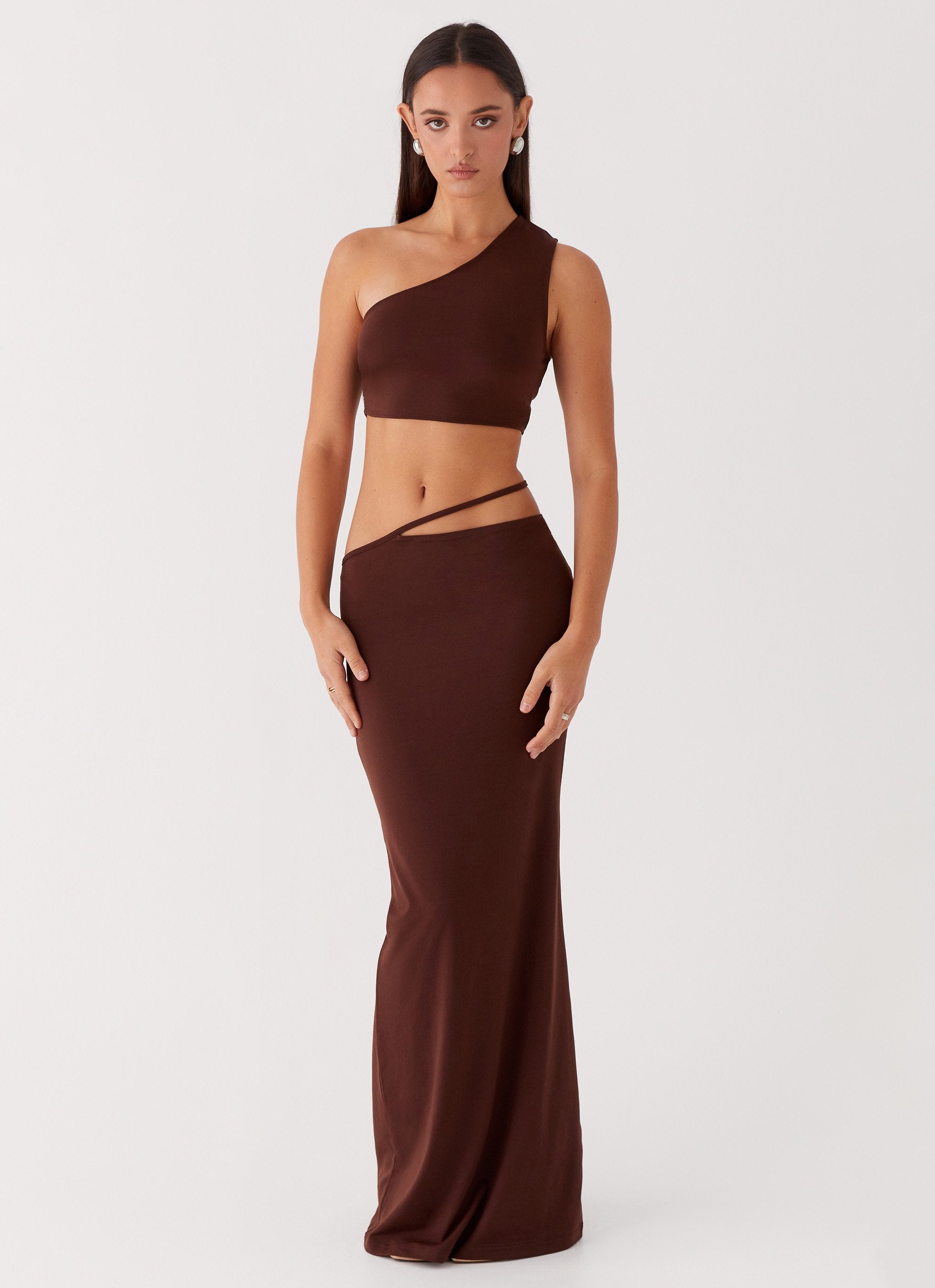 Like You Do One Shoulder Crop Top - Chocolate