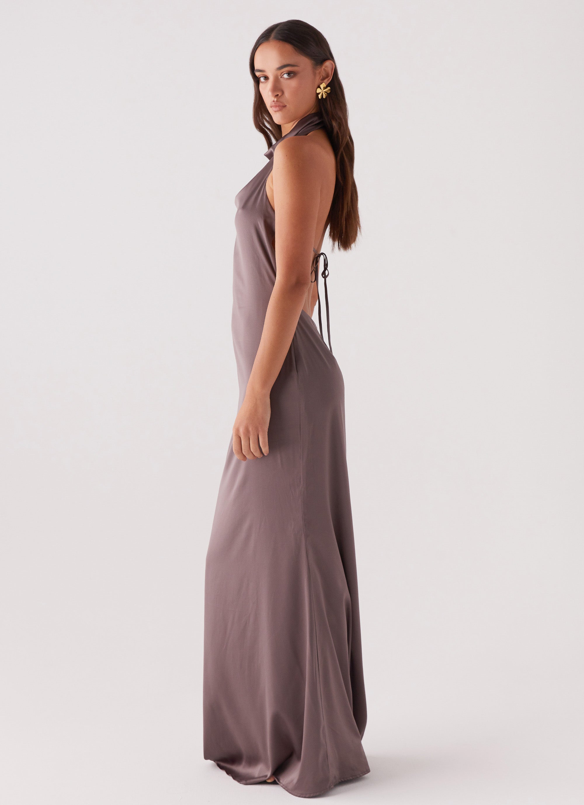 Wynn Satin Maxi Dress - Chocolate