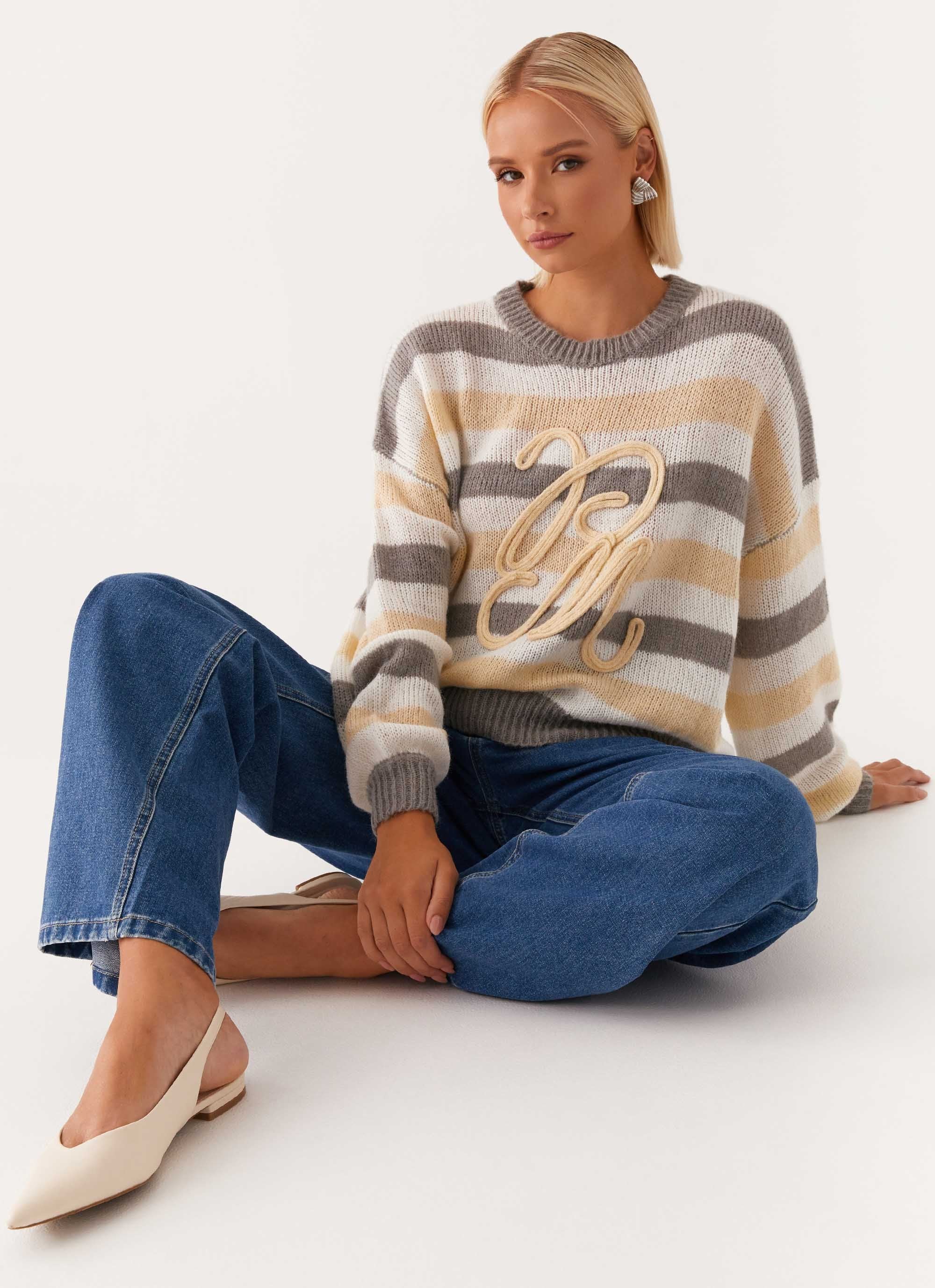 Main Character Oversized Knit Sweater - Stripe