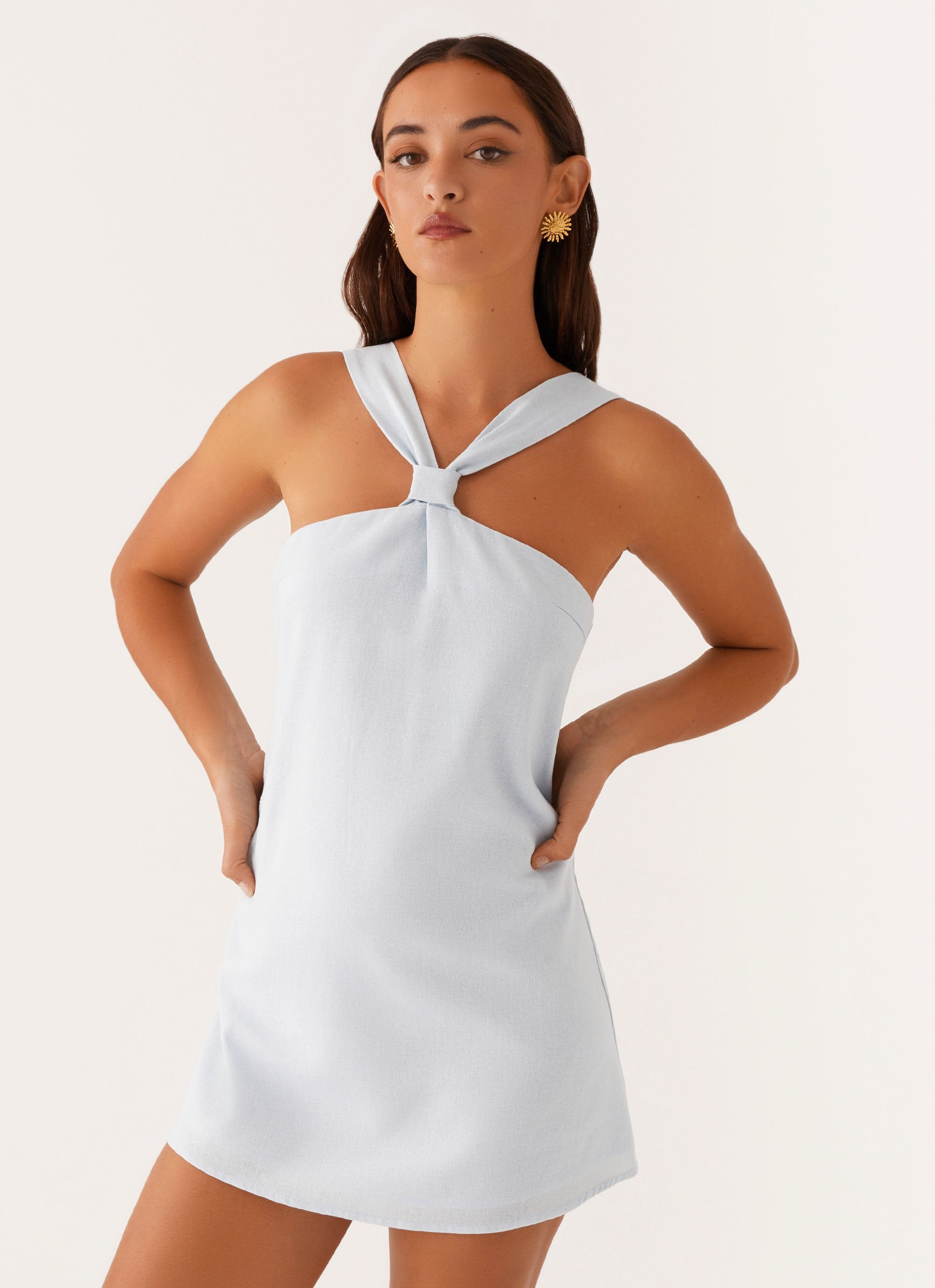 Keira Linen Mini Dress - Blue