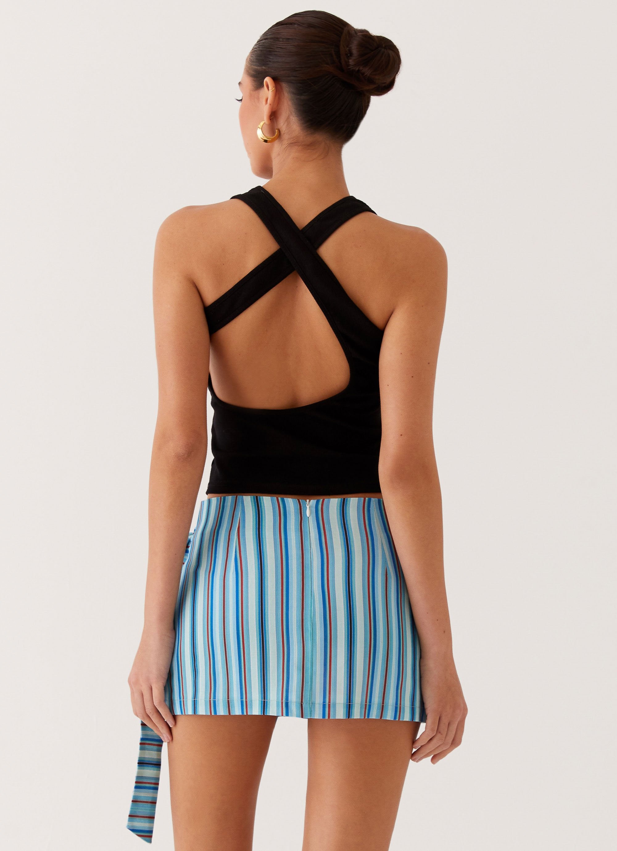 Steal Away Linen Wrap Skirt - Blue Stripe