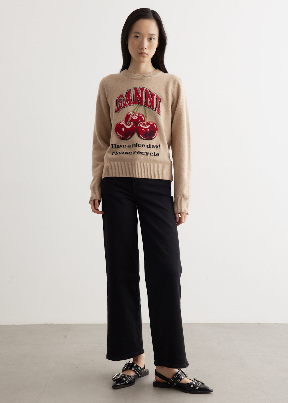 Graphic Wool Mix Cherry Crewneck