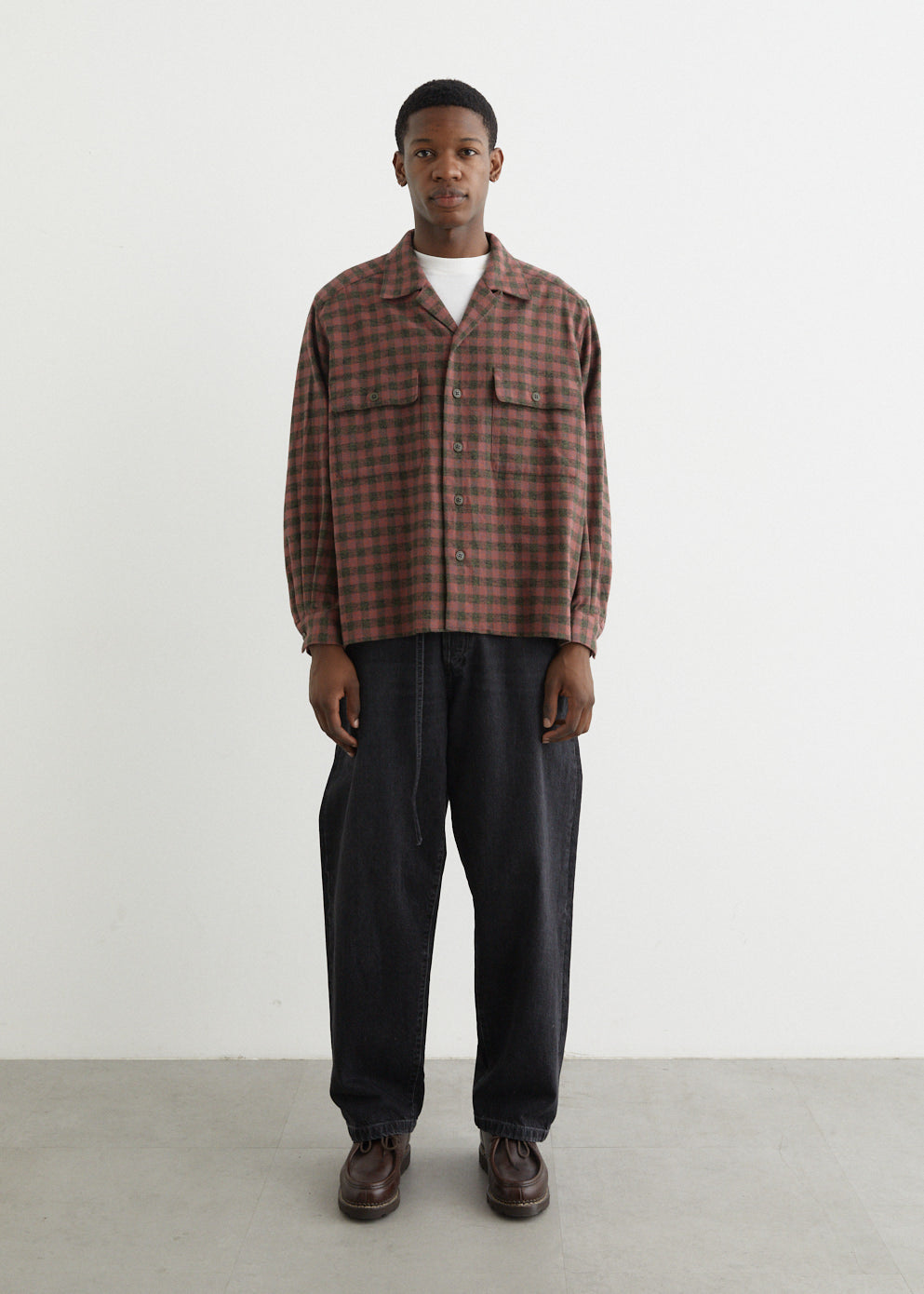 Open Collar Heavy Flannel Check Shirt