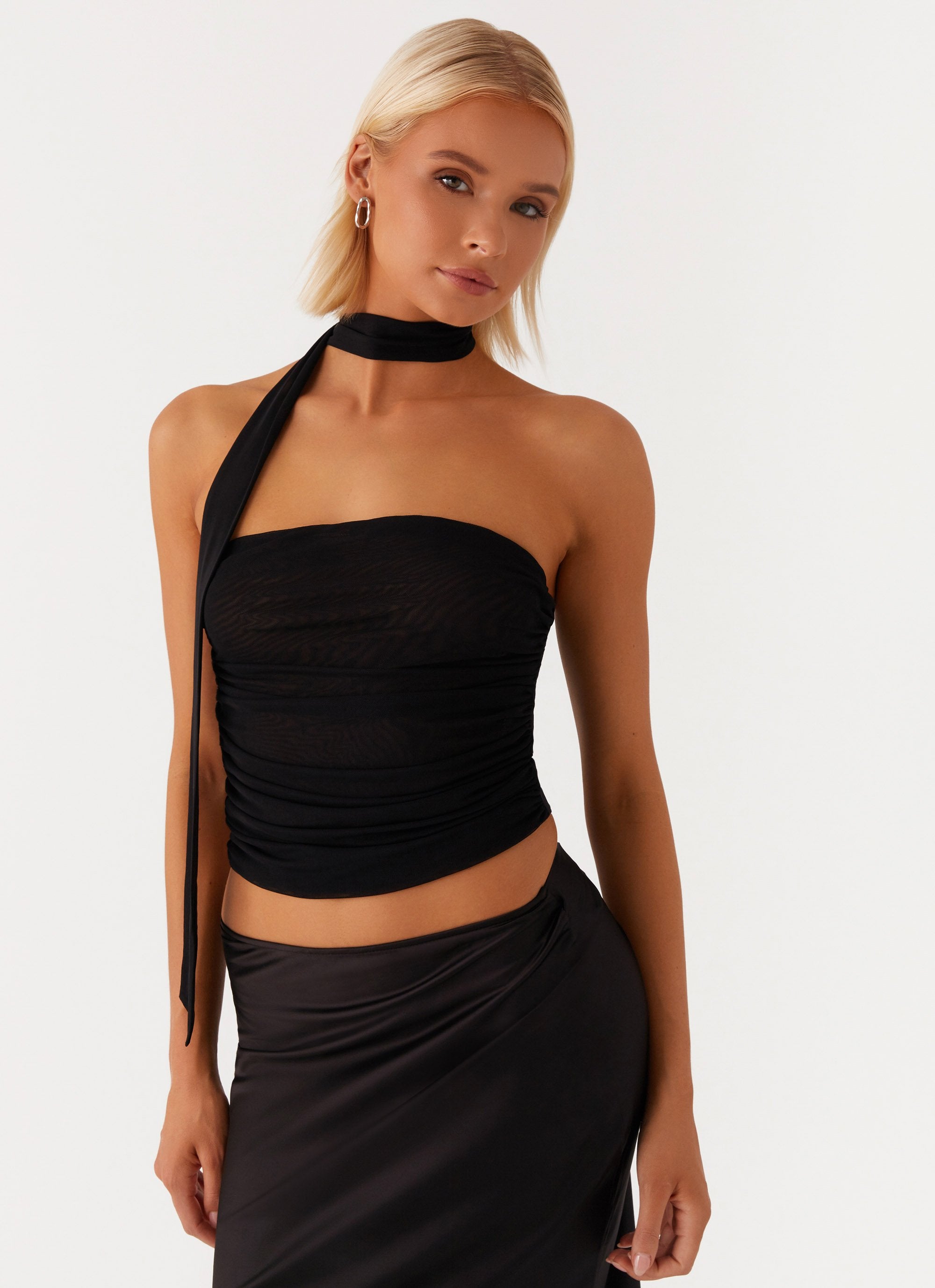 Hot Like Me Scarf Top - Black