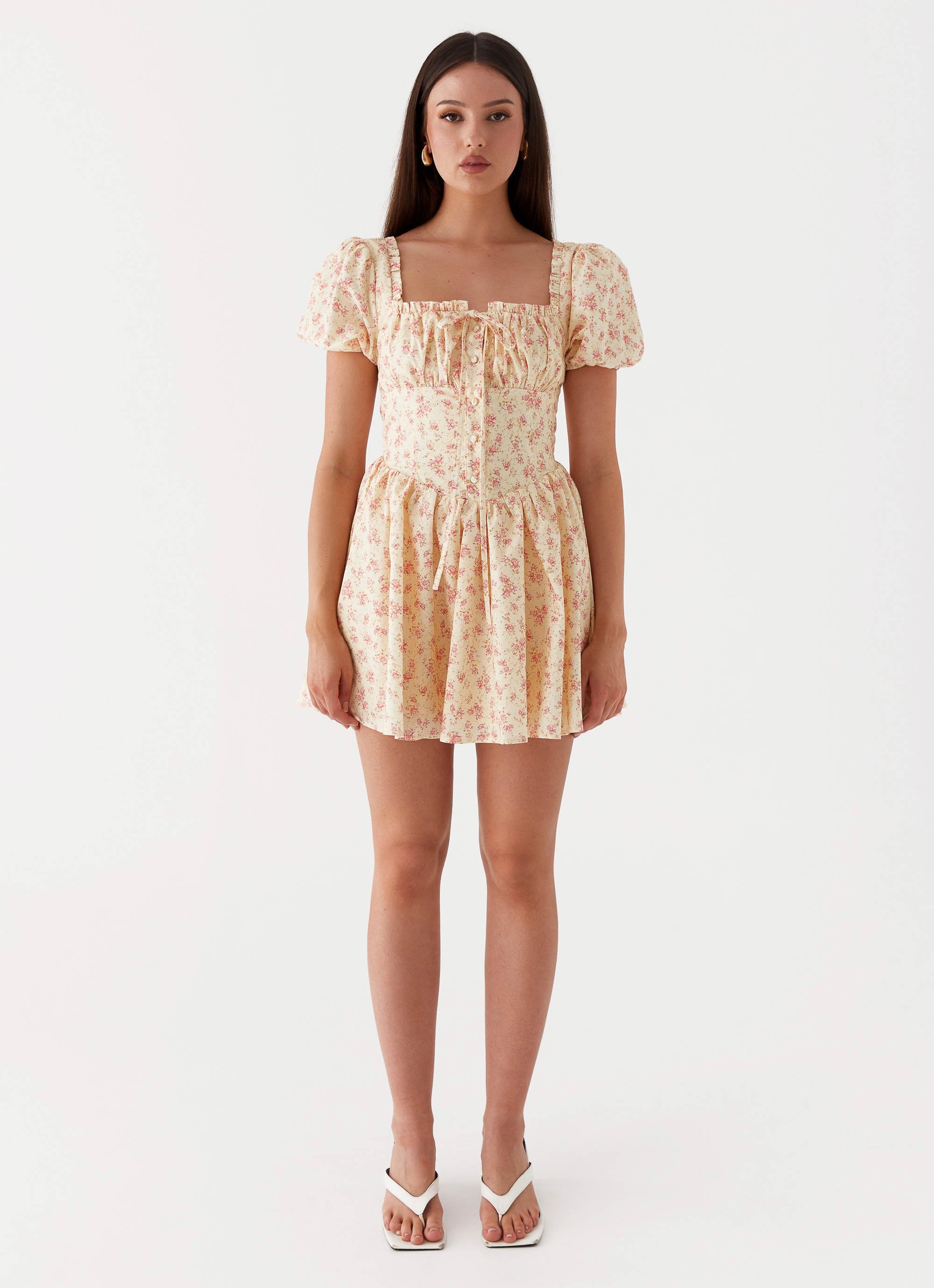 Mila Mini Dress - Yellow Ditsy Floral