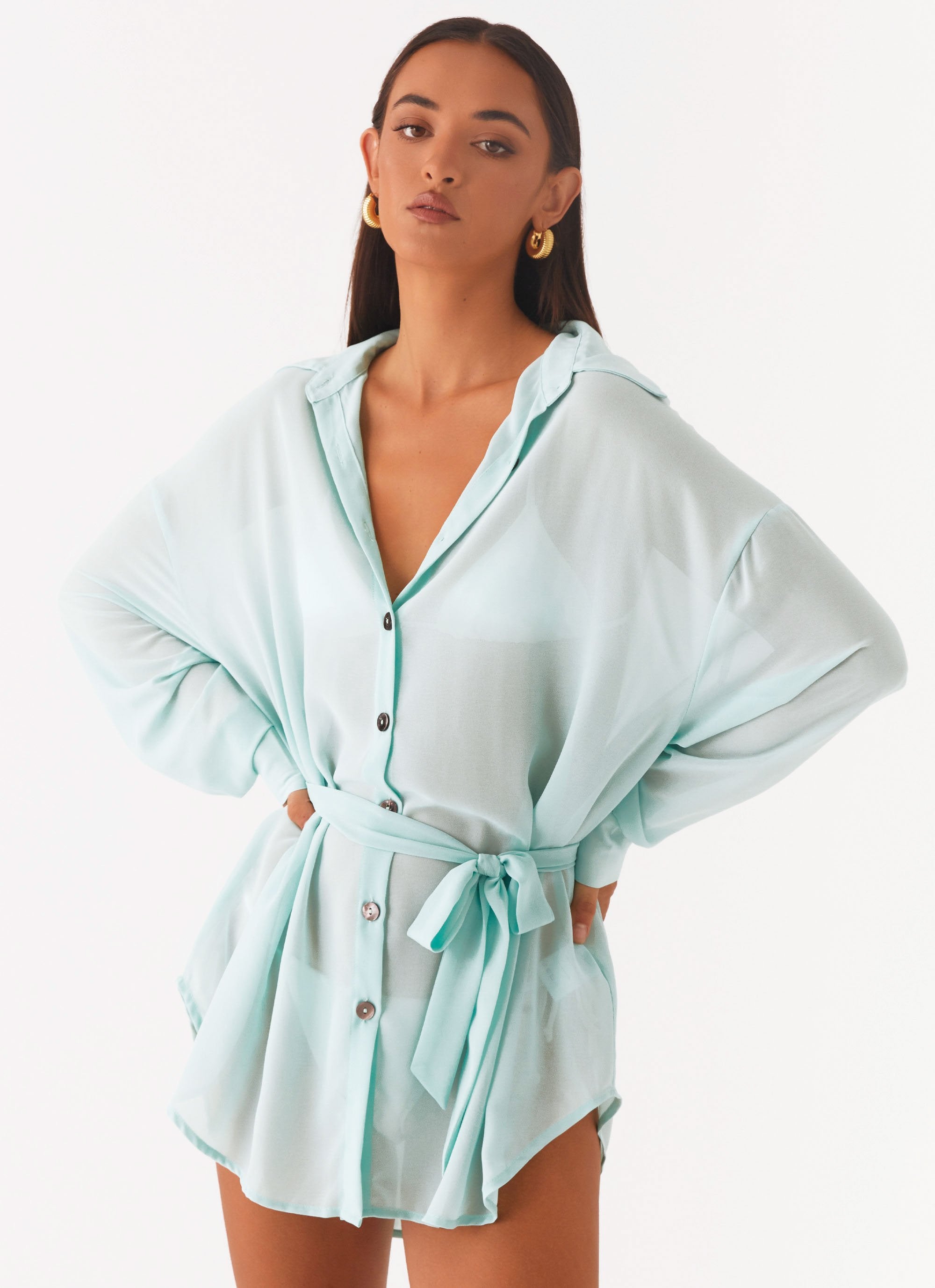 Miley Oversized Chiffon Shirt - Pale Blue