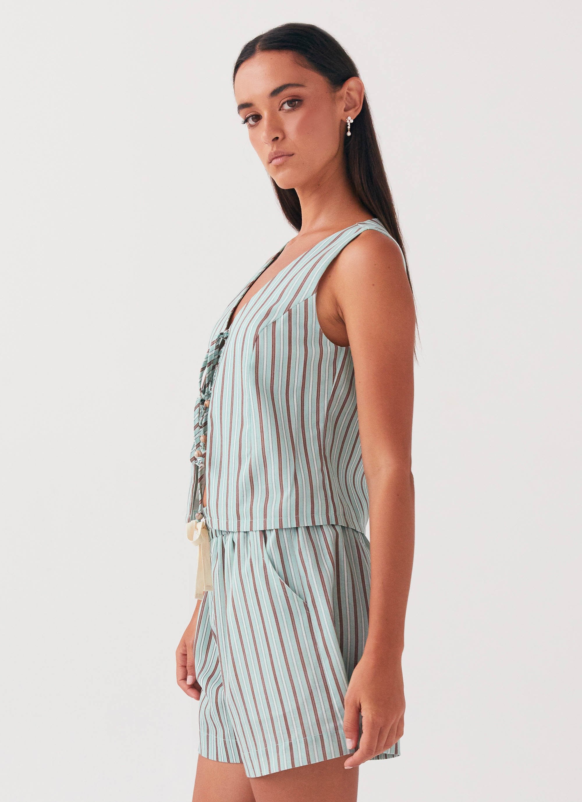 Tina Linen Vest Top - Coastal Stripe