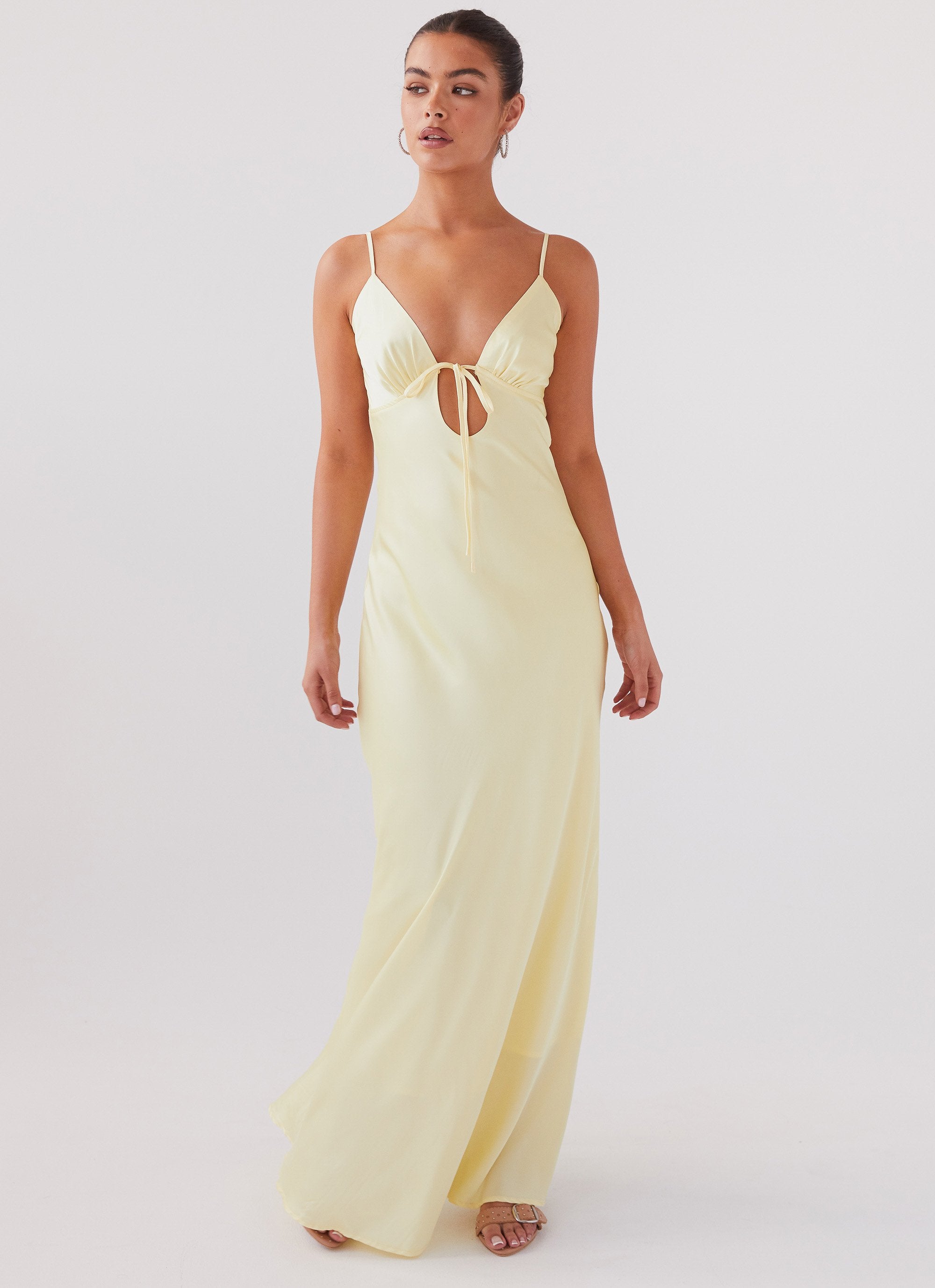 Flora Satin Maxi Dress - Lemon