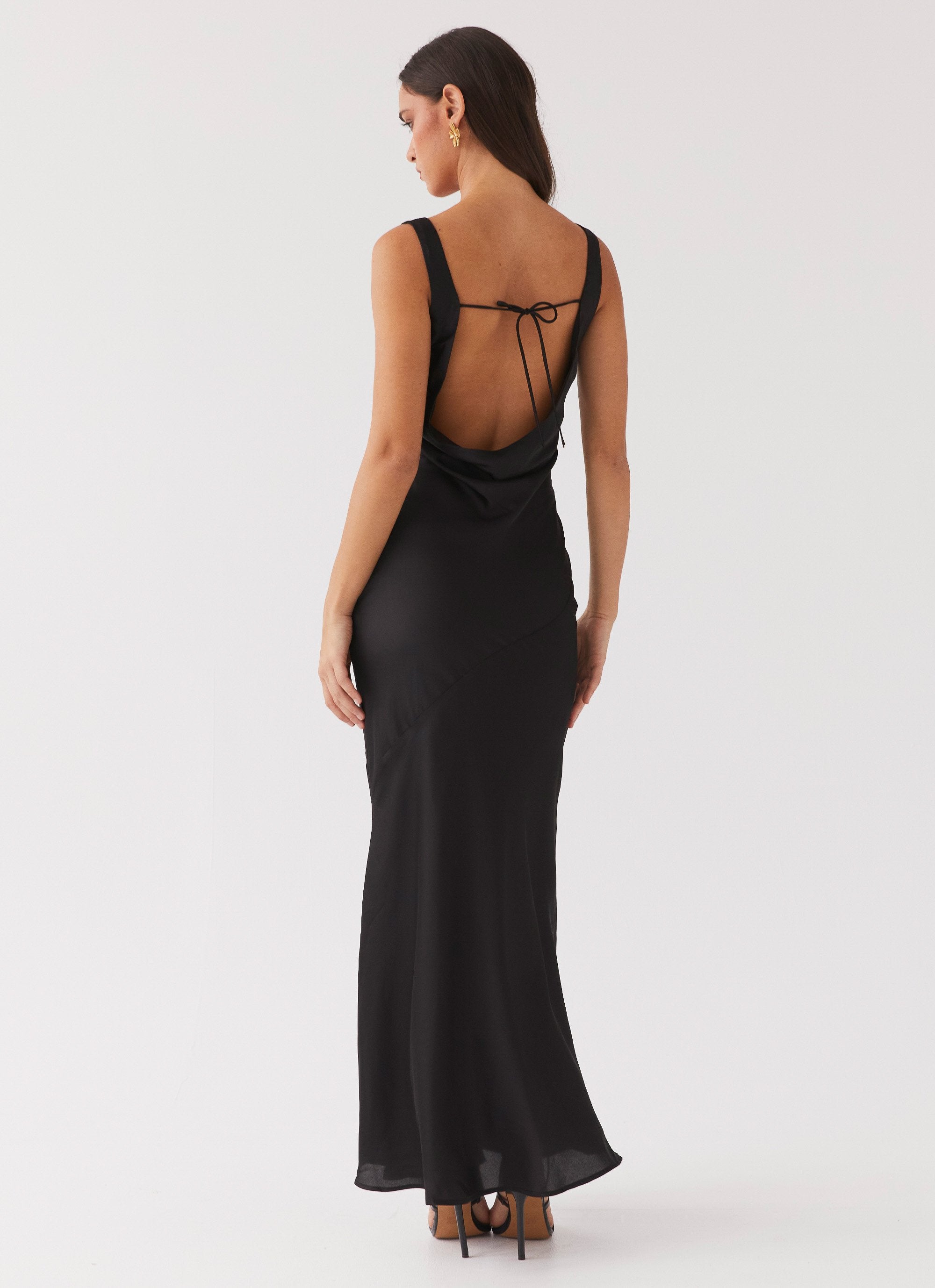 Be Mine Satin Maxi Dress - Black