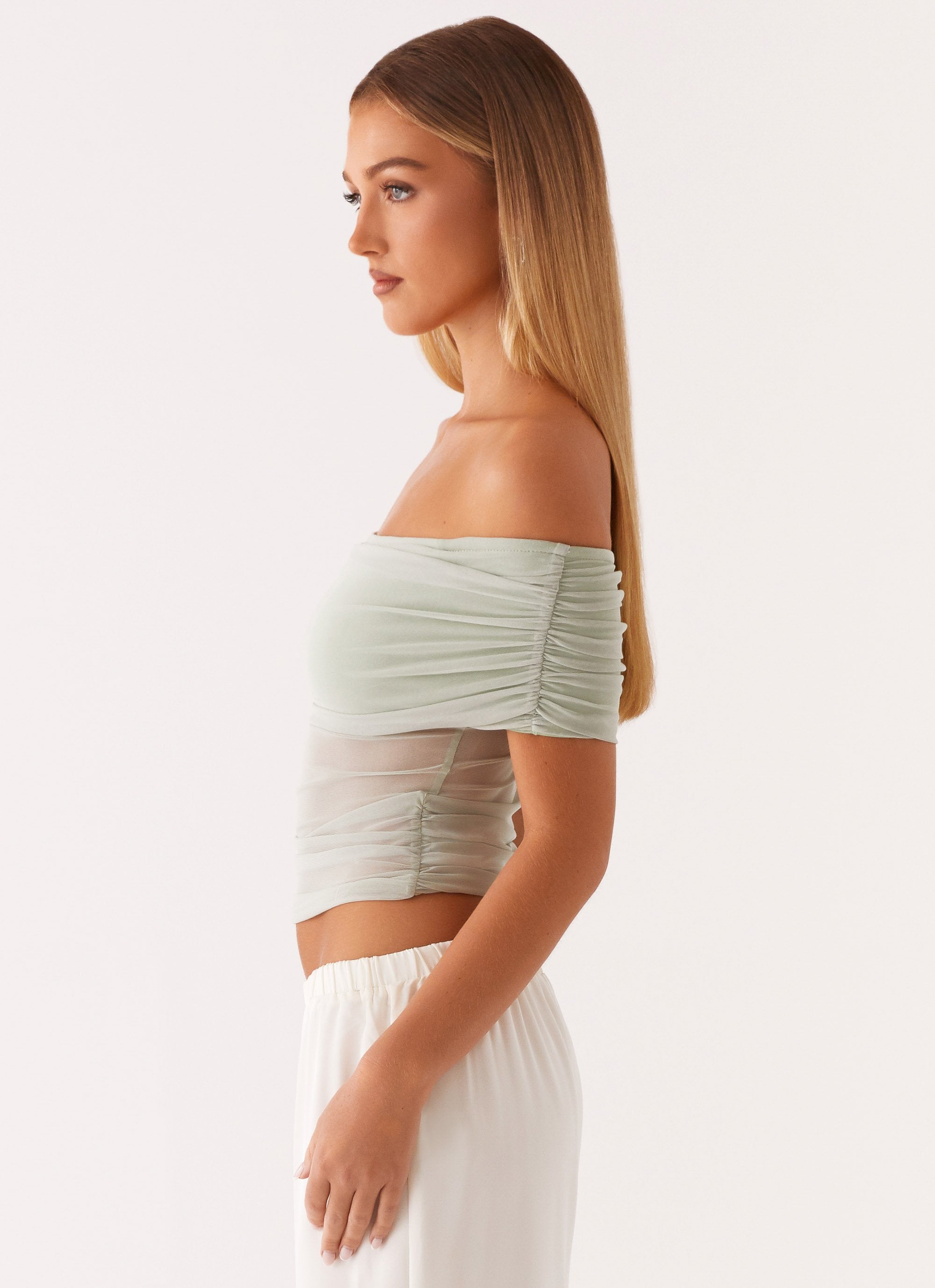 Nelly Off Shoulder Top - Pistachio