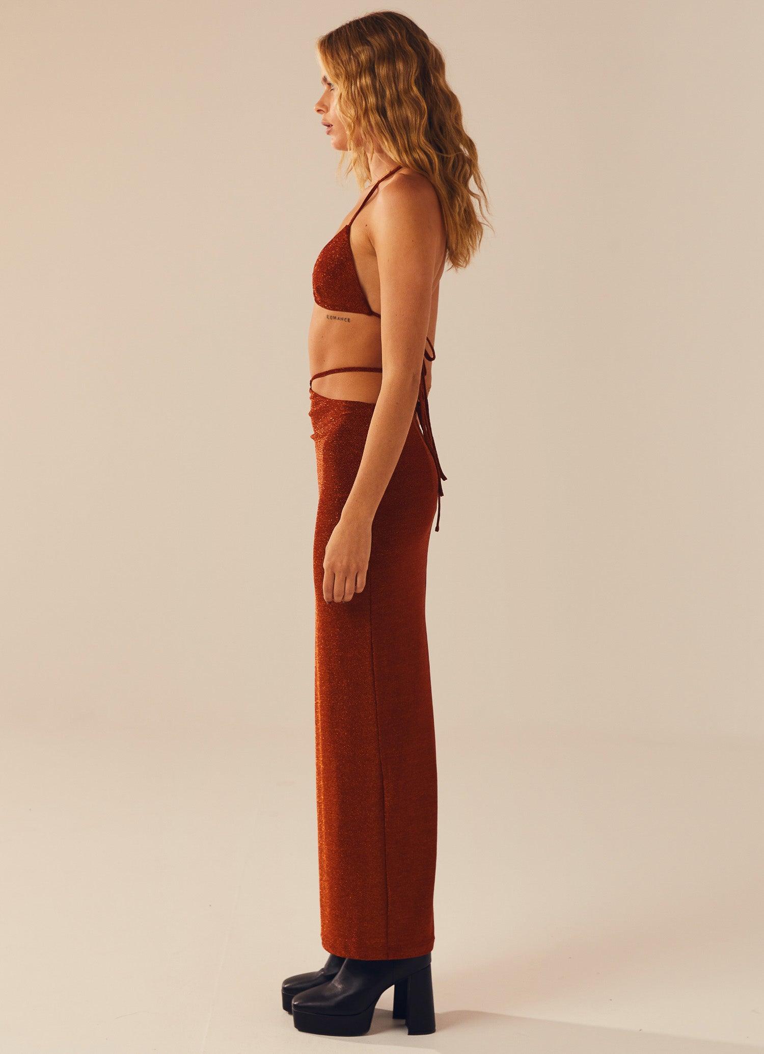 Out of Service Lurex Maxi Skirt - Spiced Lurex