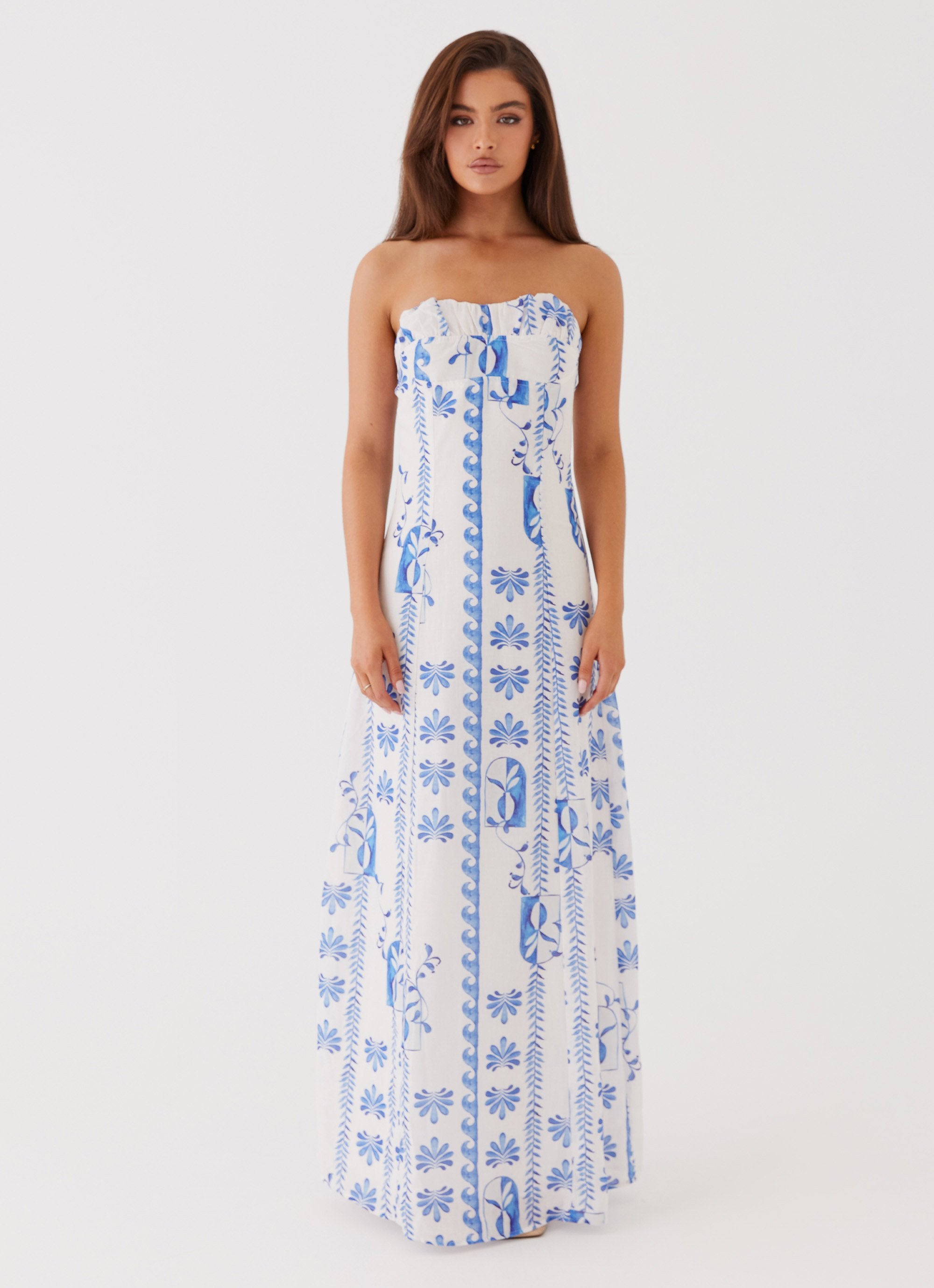 Tayla Linen Maxi Dress - Floral Wave