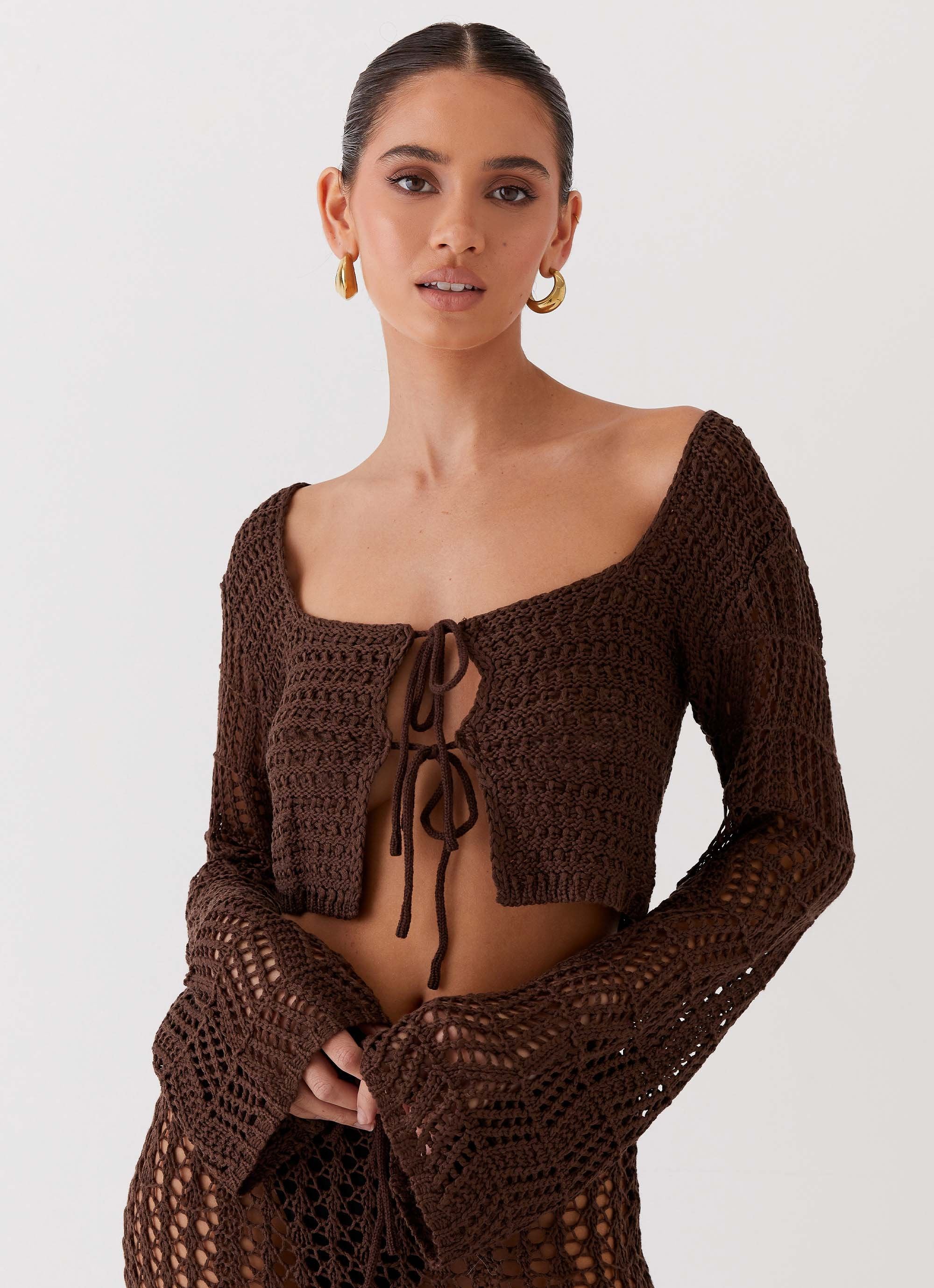 Rosalina Crochet Long Sleeve Top - Chocolate