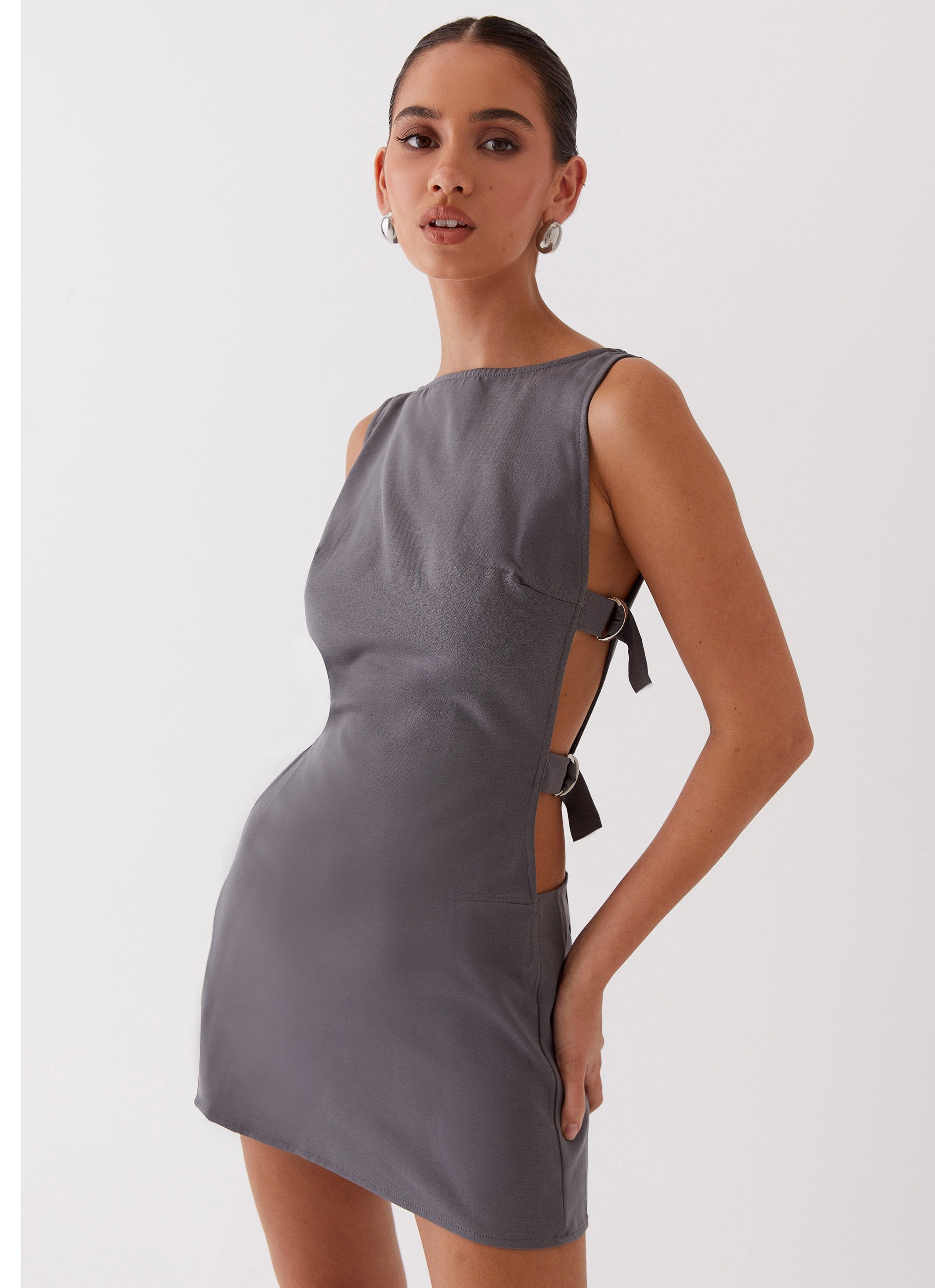 Cherish You Buckle Mini Dress - Charcoal