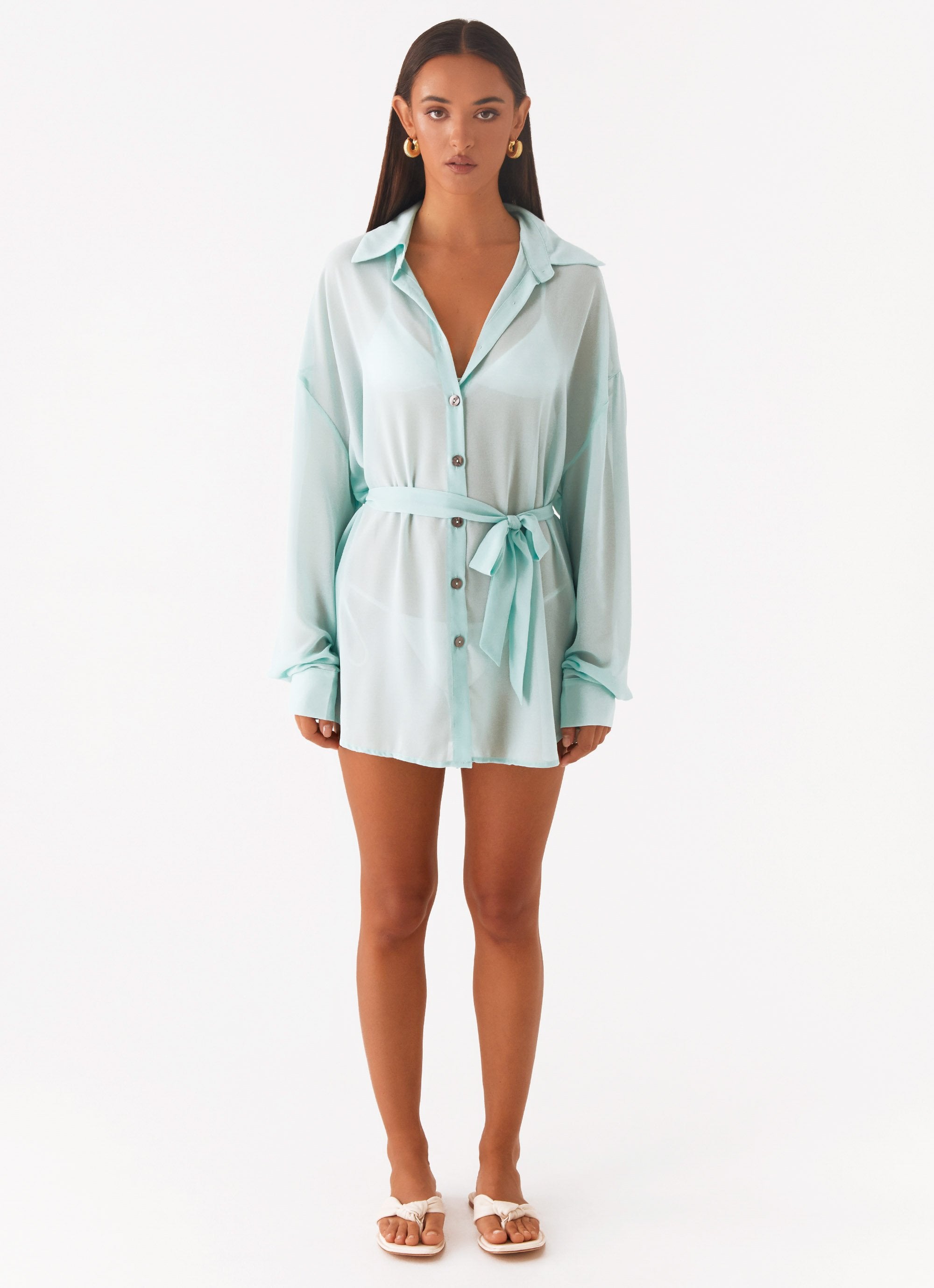 Miley Oversized Chiffon Shirt - Pale Blue