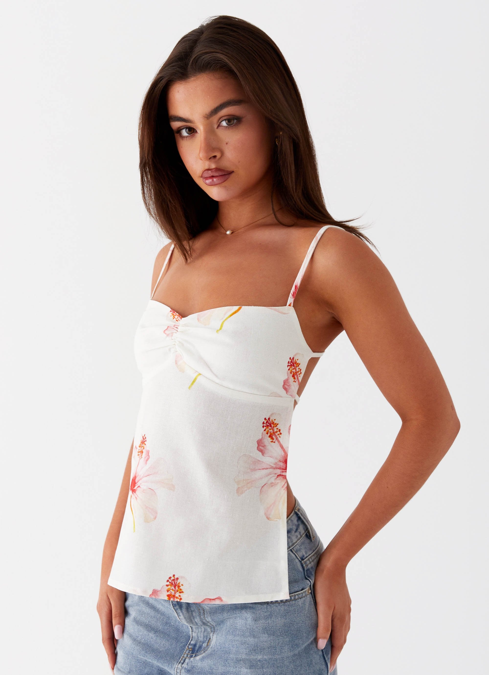 Rosy Linen Backless Top - Camellia