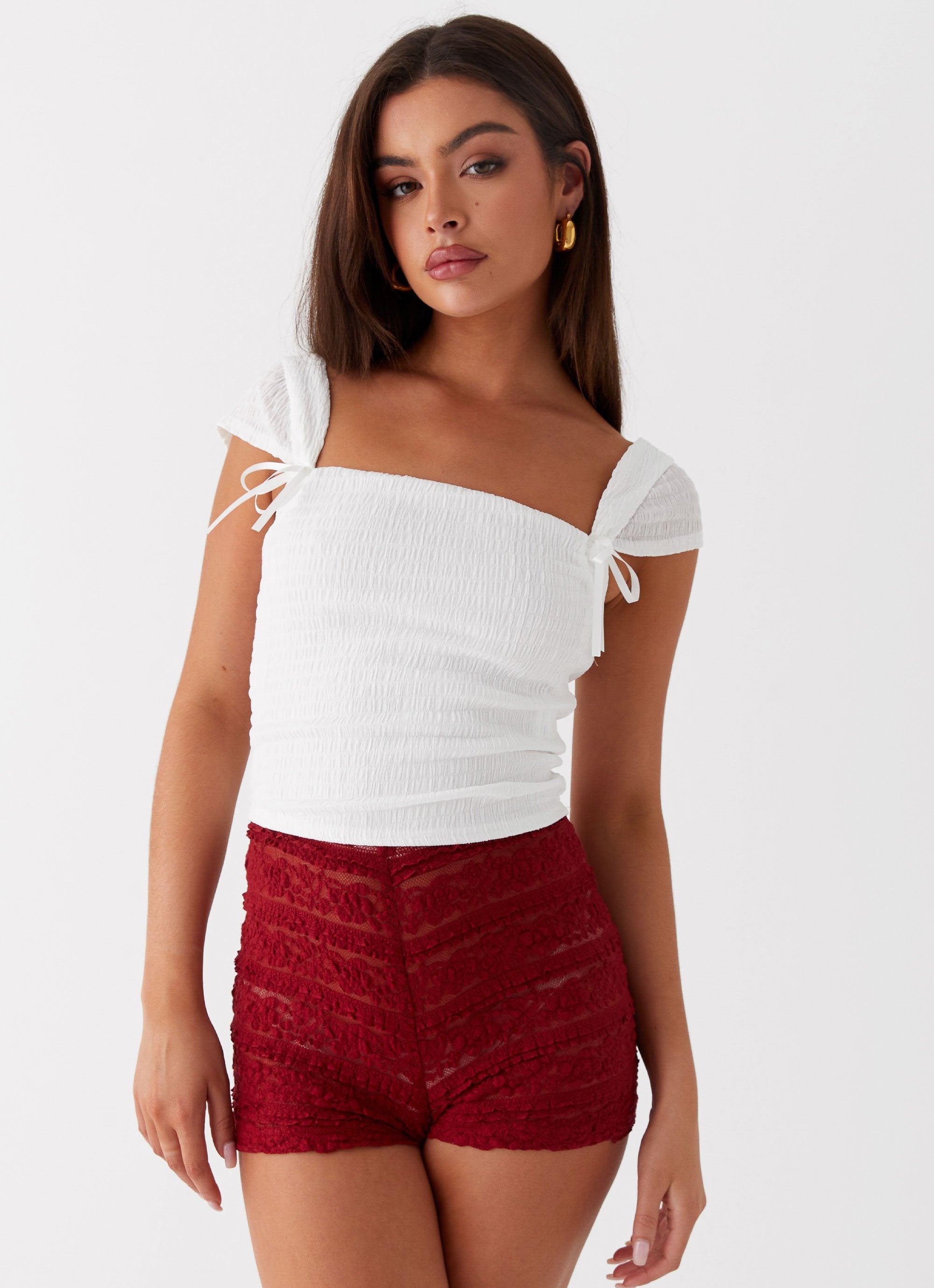 Rosalee Knit Bow Top - White