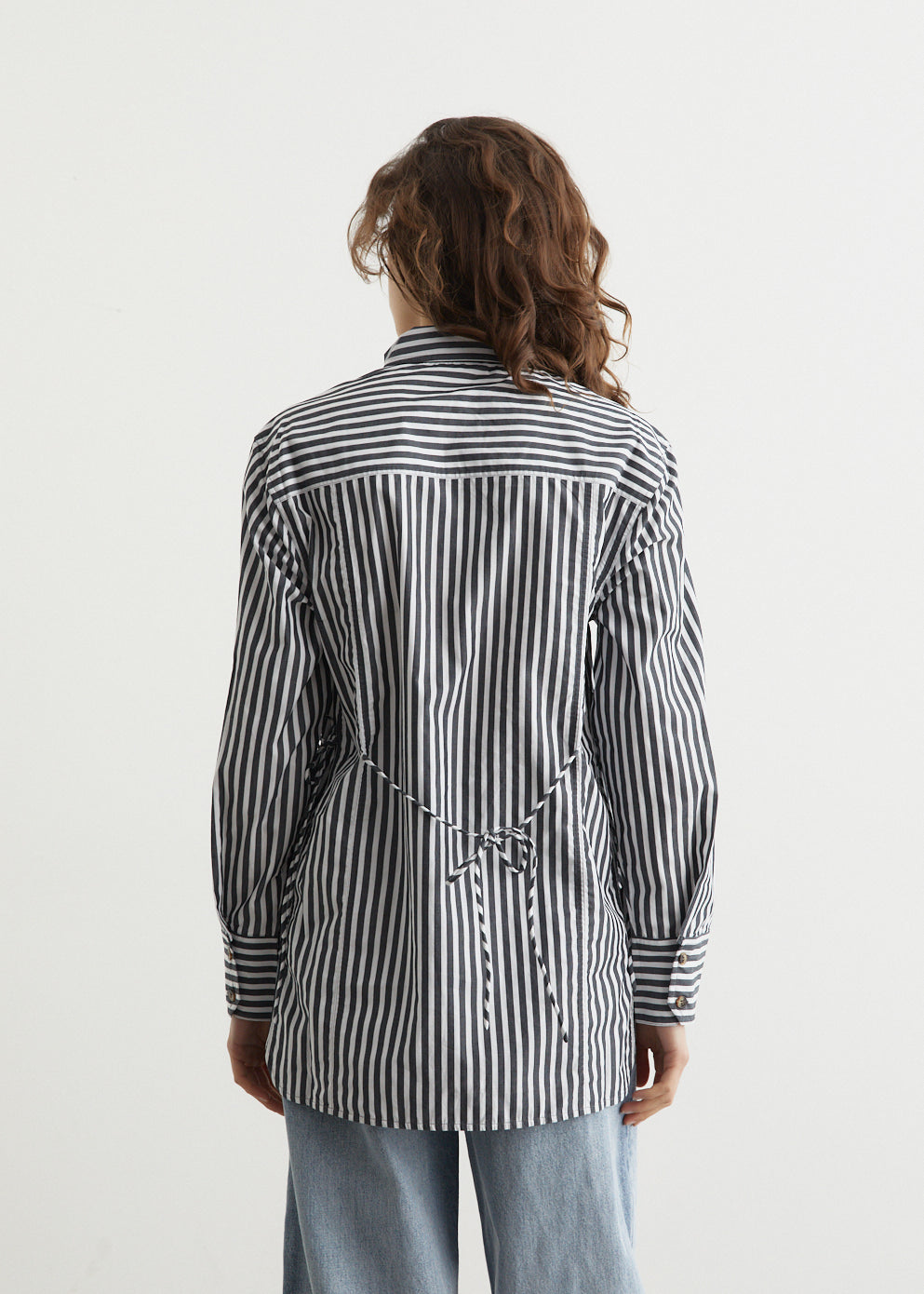 Stripe Oversized Tie String Shirt