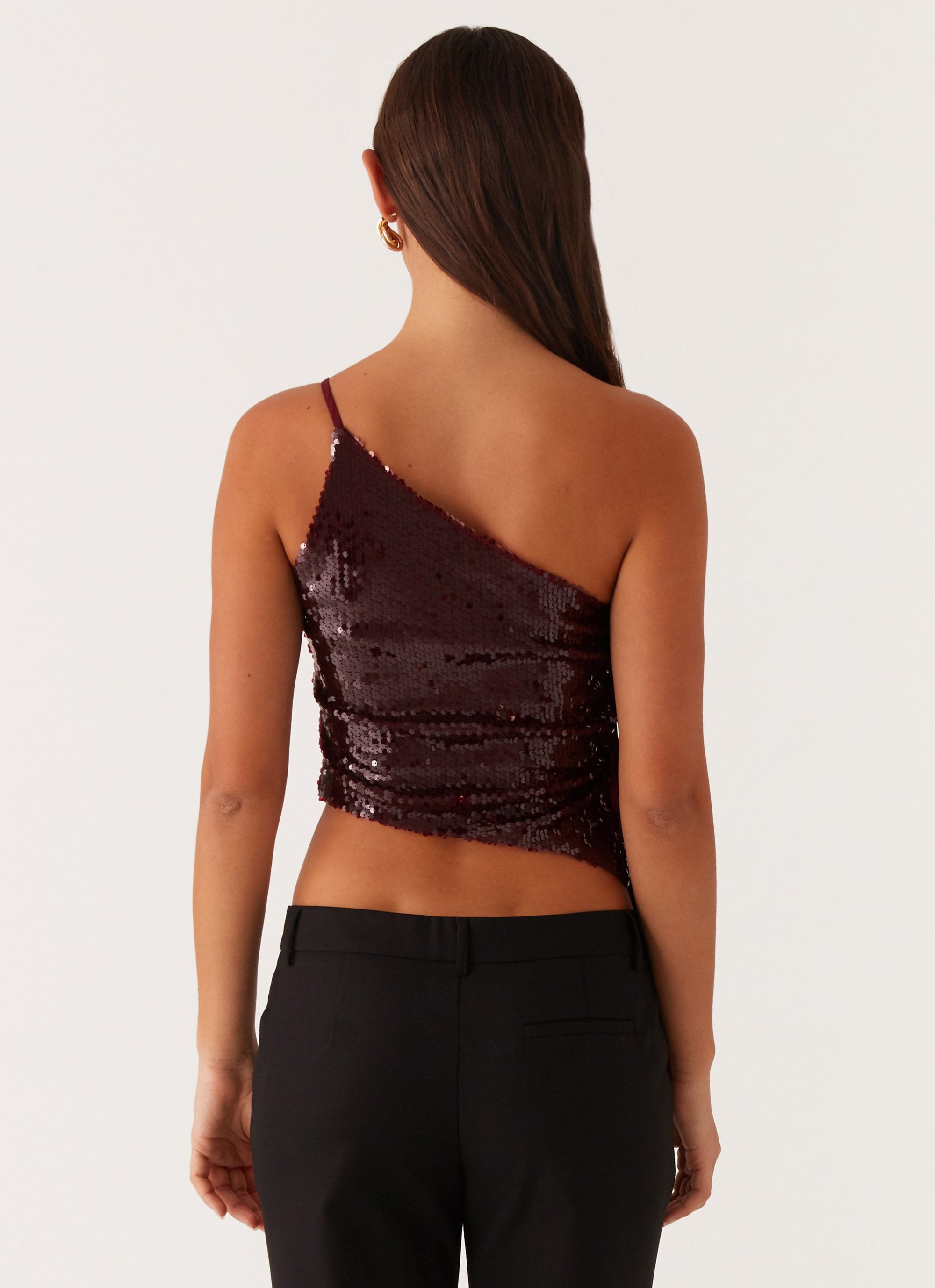 Cosmopolitan One Shoulder Top - Maroon