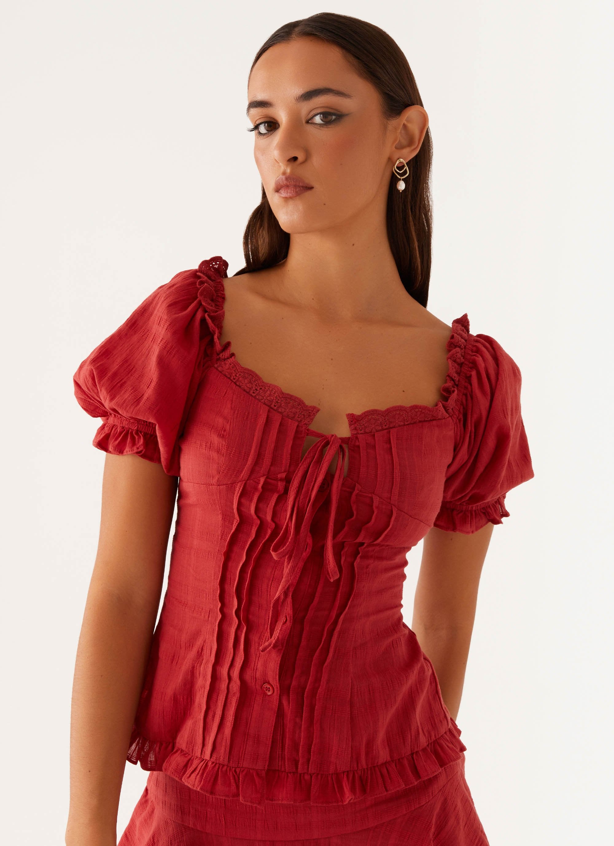 Hundred Percent Puff Sleeve Top - Red