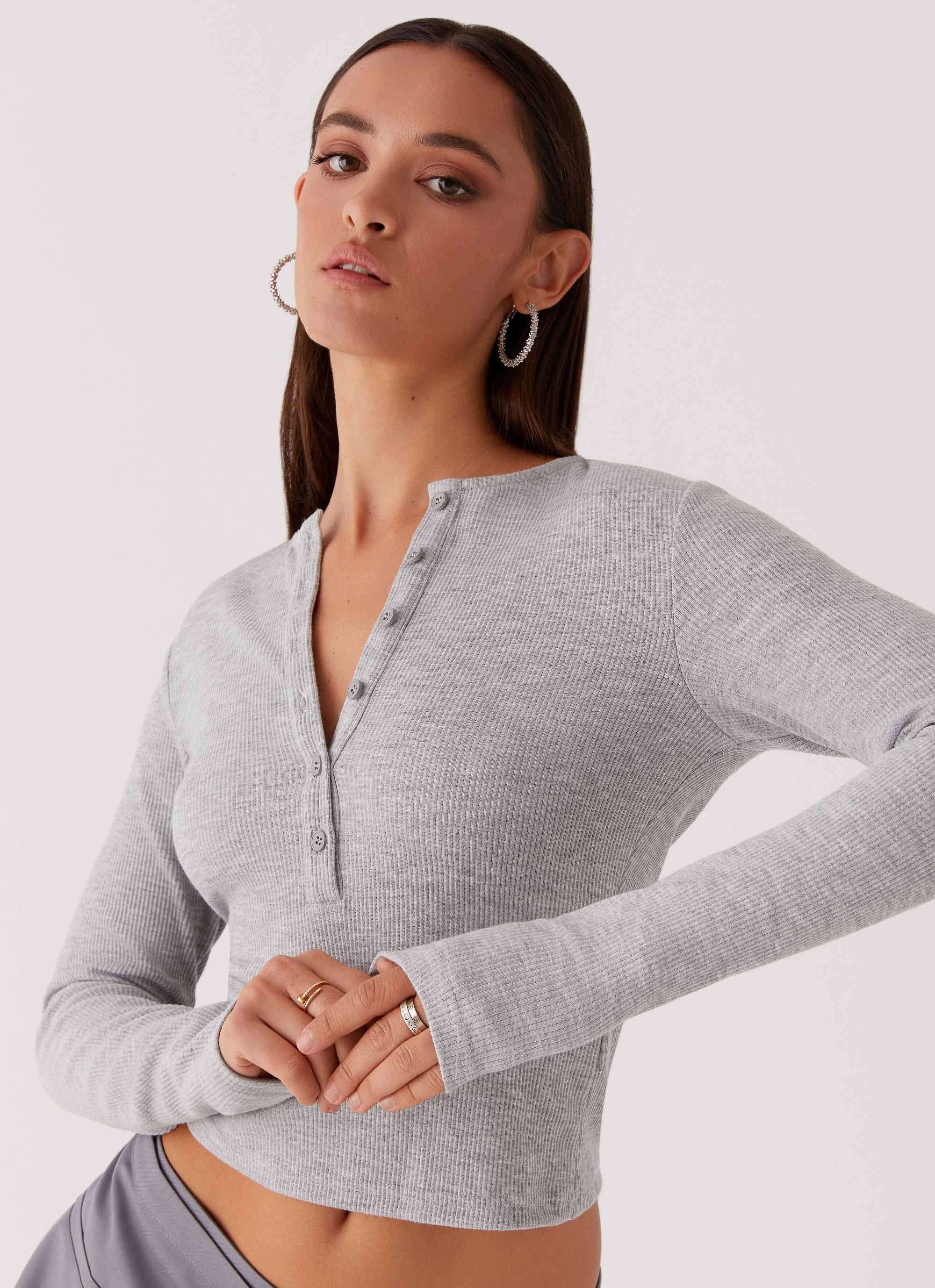 Kellie Knit Long Sleeve Top - Grey