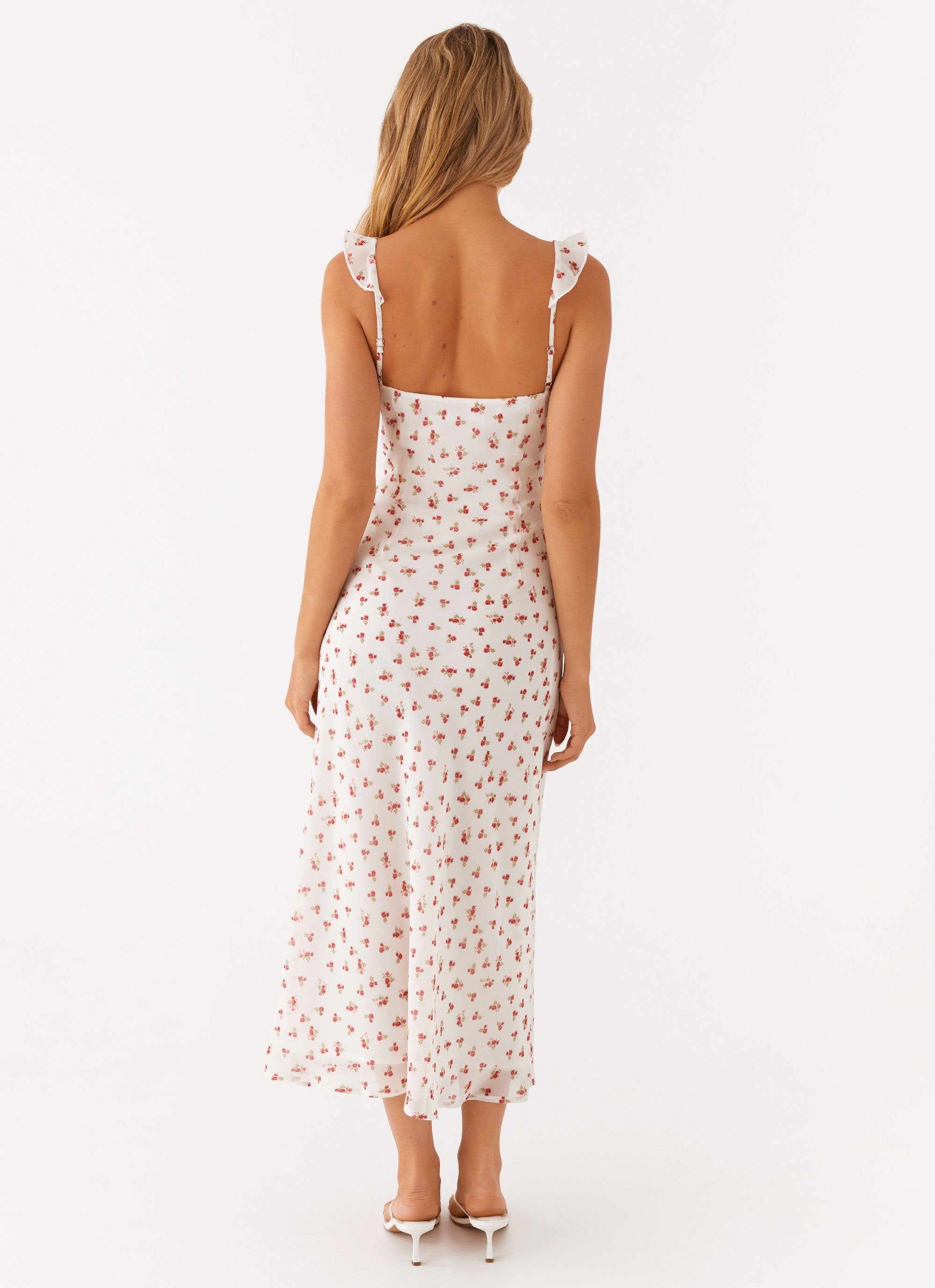 Second Guessing Midi Dress - Red White Floral