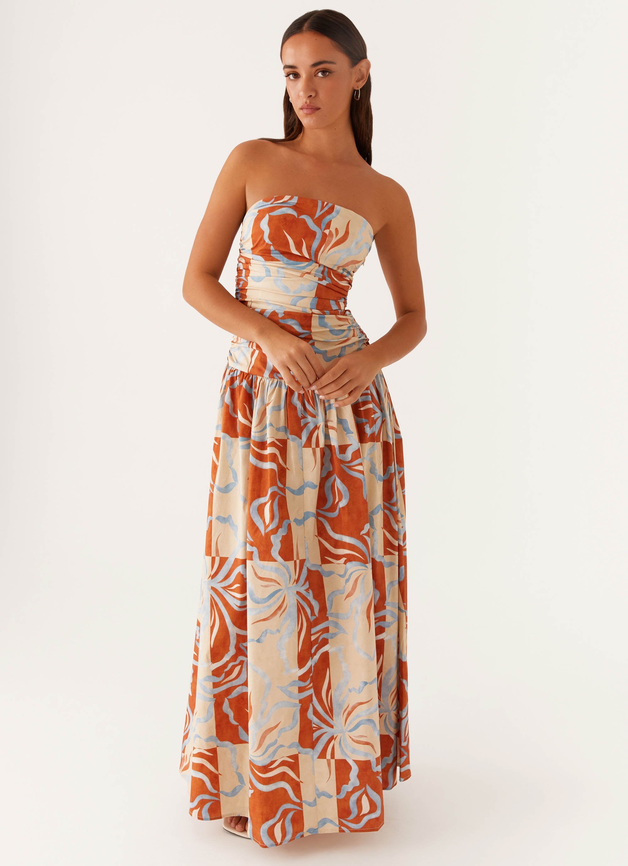 Carmel Maxi Dress - Orange Blue Floral