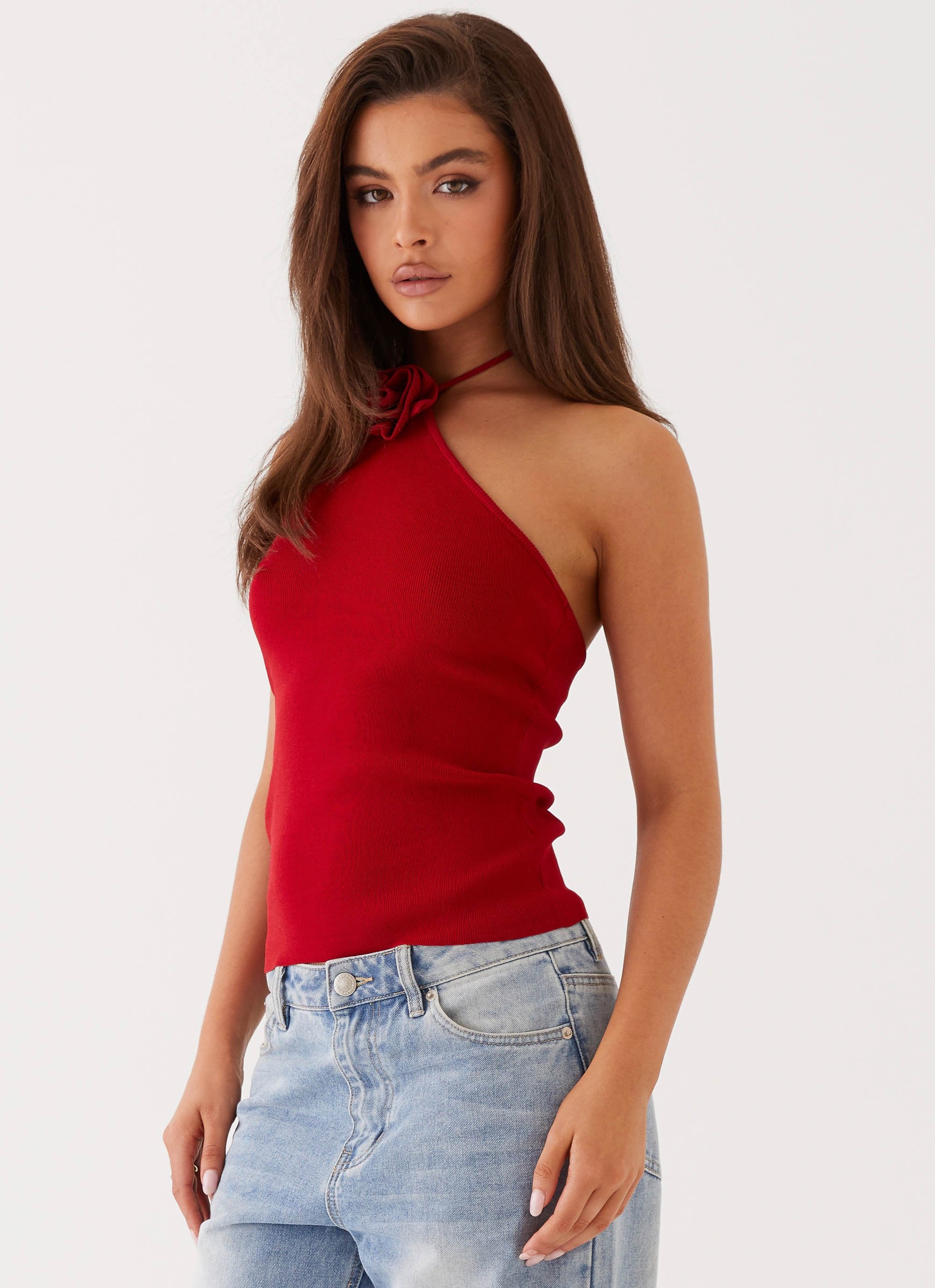 Delphi Rose Knit Top - Rouge Red