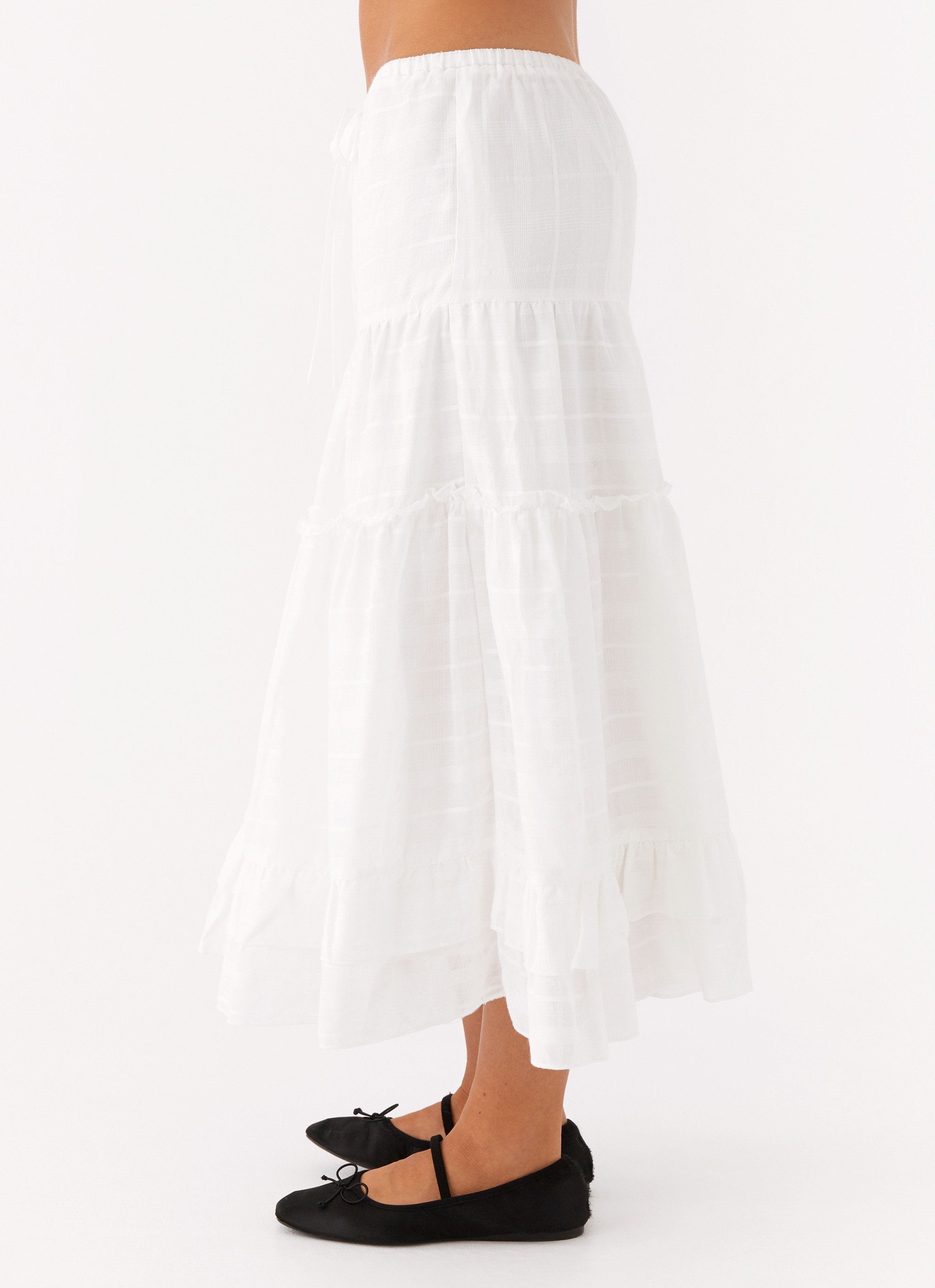 Beatrix Frill Midi Skirt - White