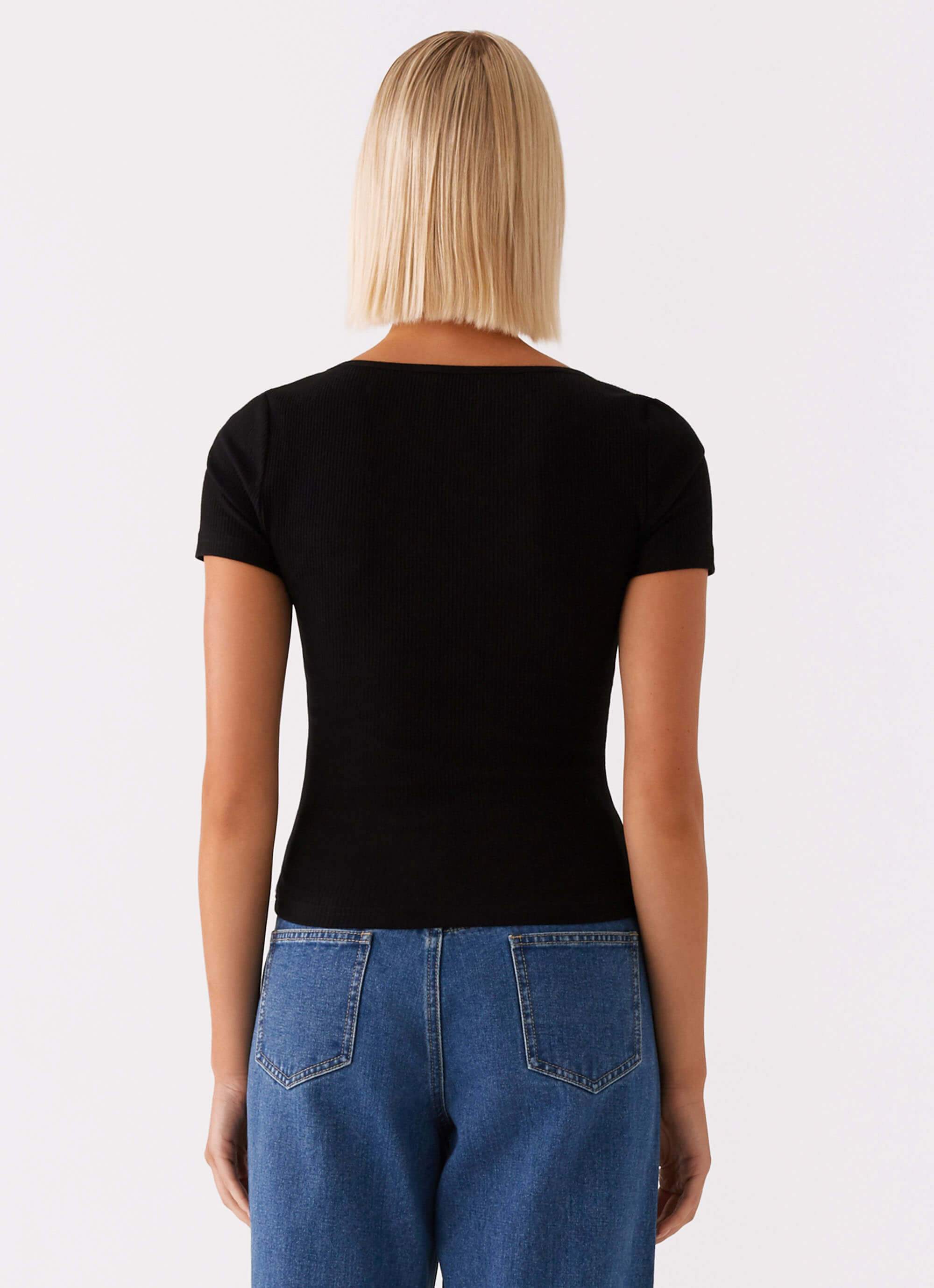 Signature Monogram Square Neck Top - Black