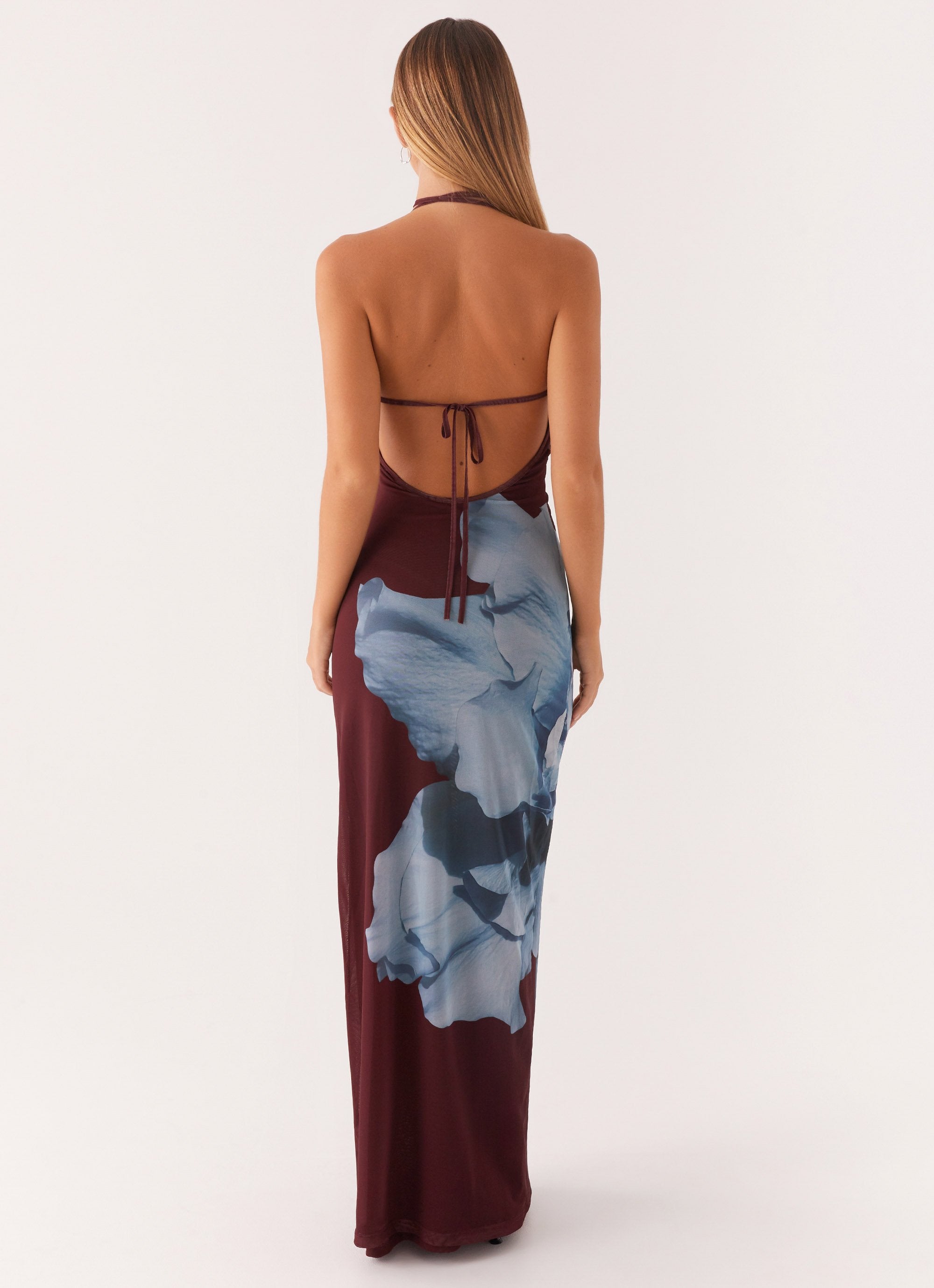 Dayana Halterneck Maxi Dress - Maroon Print