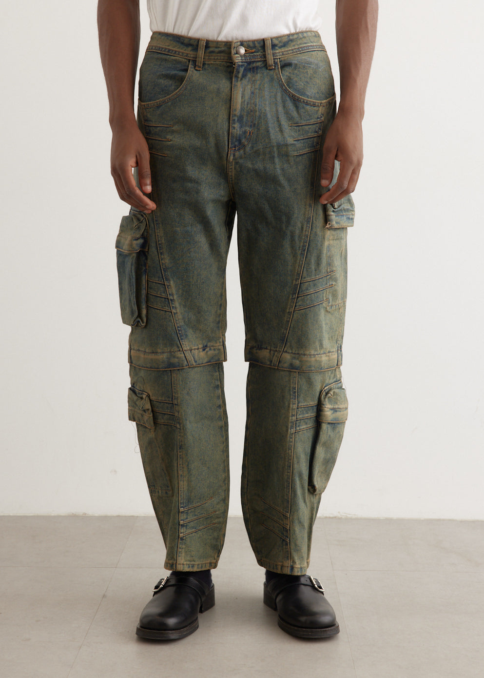 Cargo Coated Wide Leg Jeans