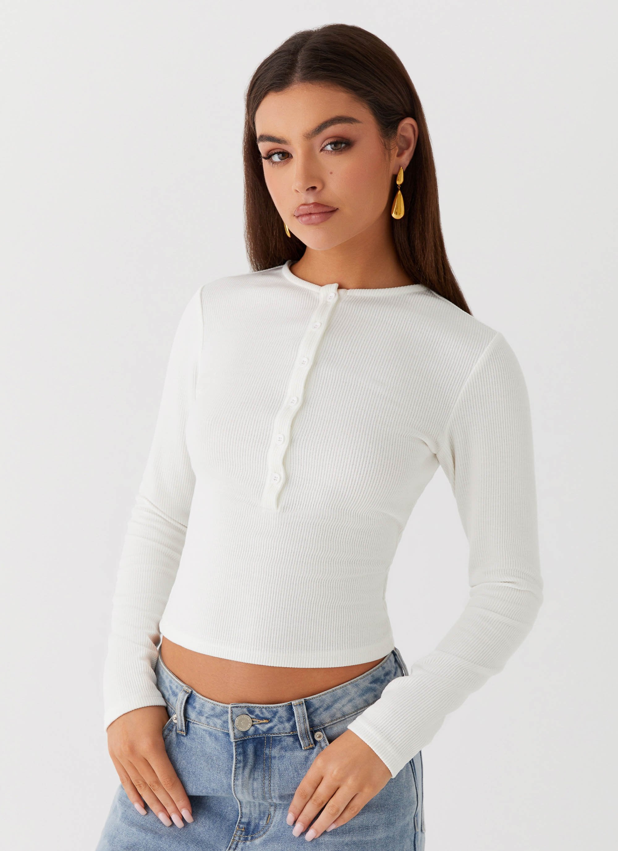 Kellie Long Sleeve Knit Top - White