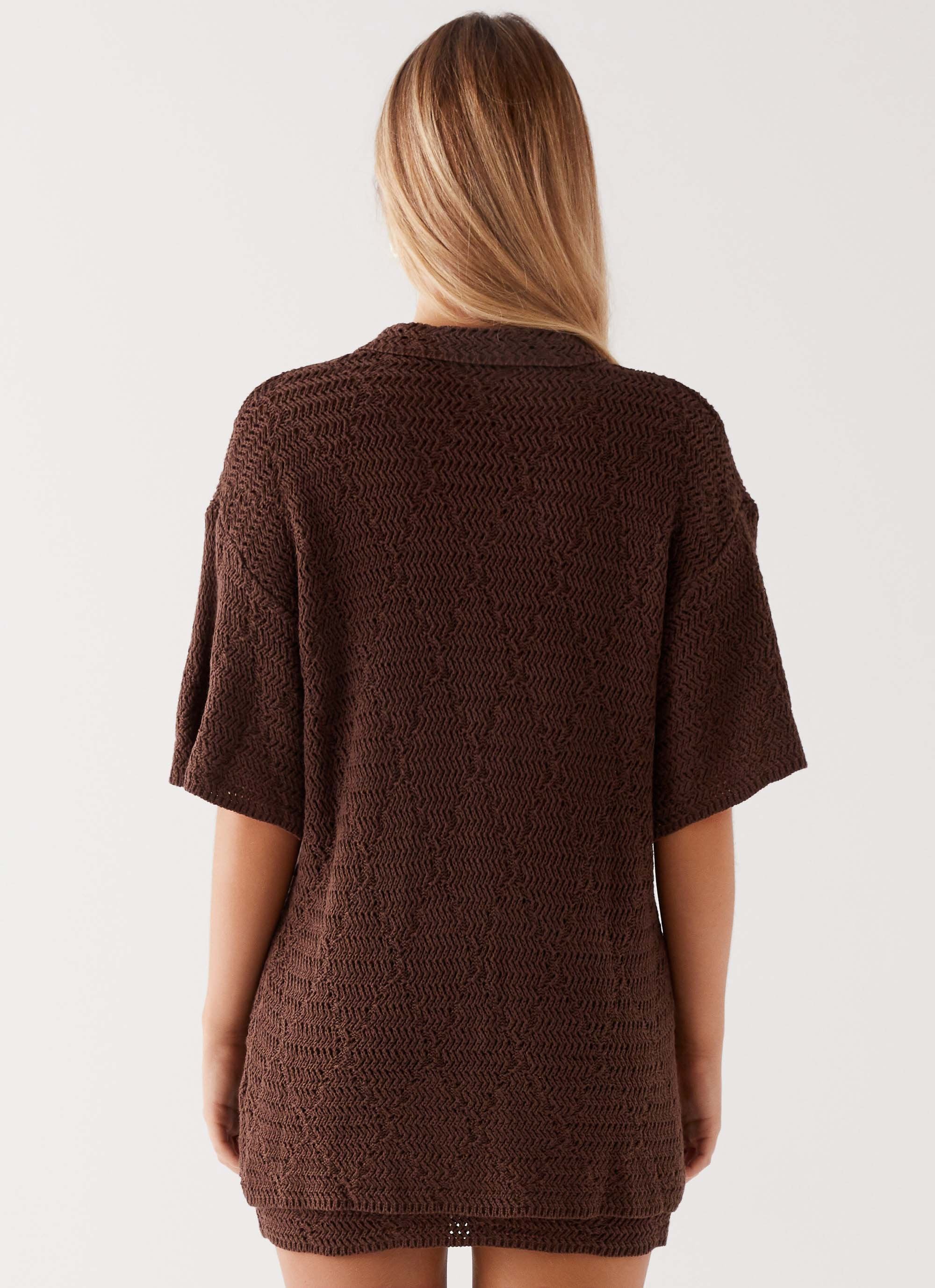 Nylah Oversized Crochet Shirt - Chocolate