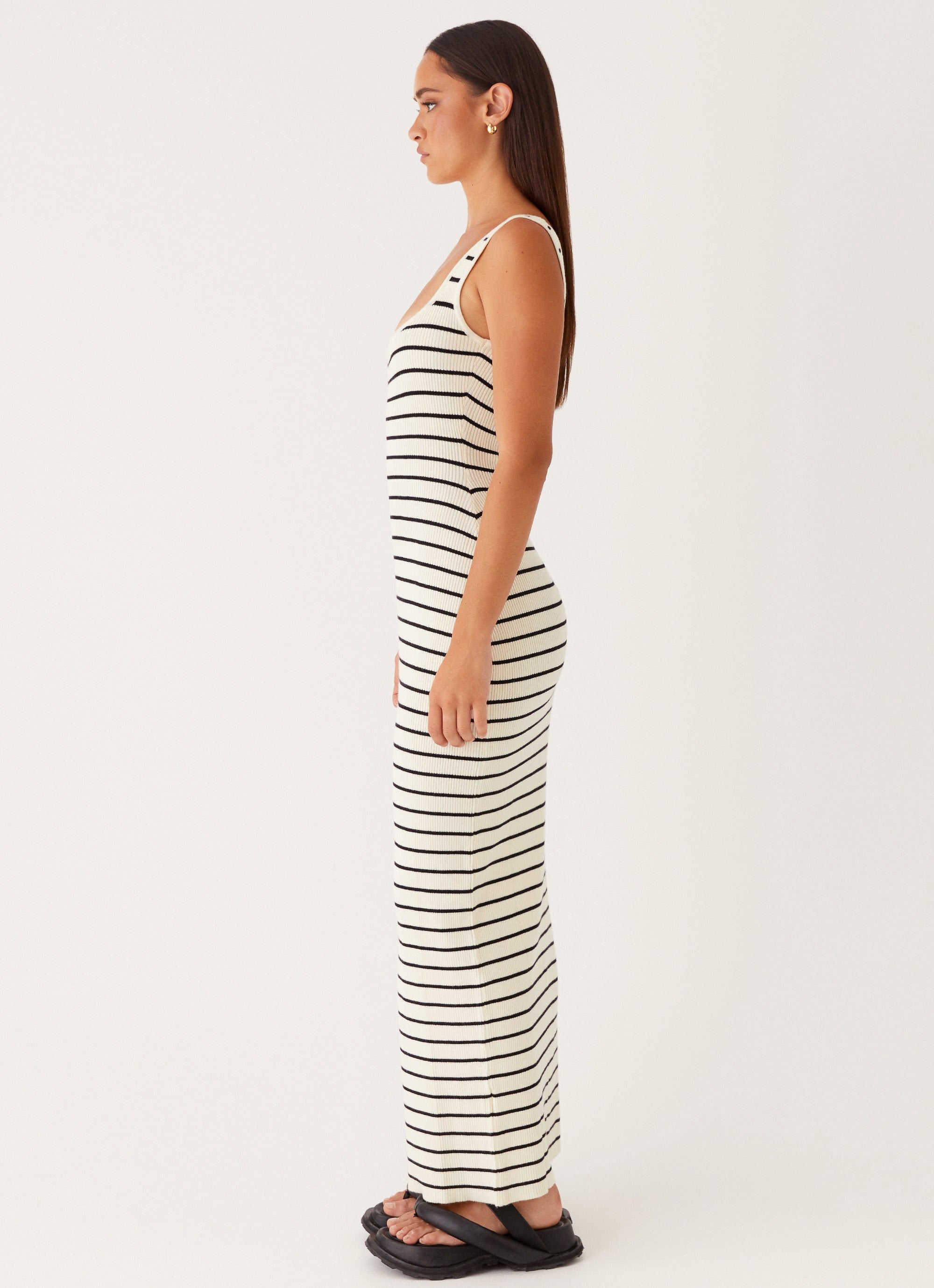 Lianna Stripe Maxi Dress - Ivory Black Stripe