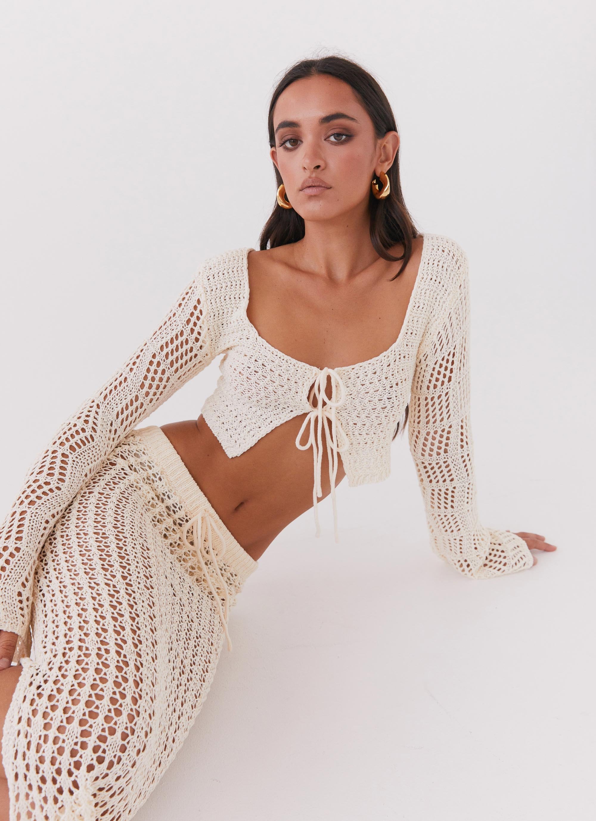 Rosalina Crochet Long Sleeve Top - Natural