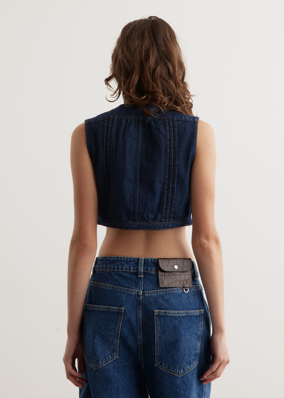 11.5oz Denim Cropped Butterfly Concho Gilet