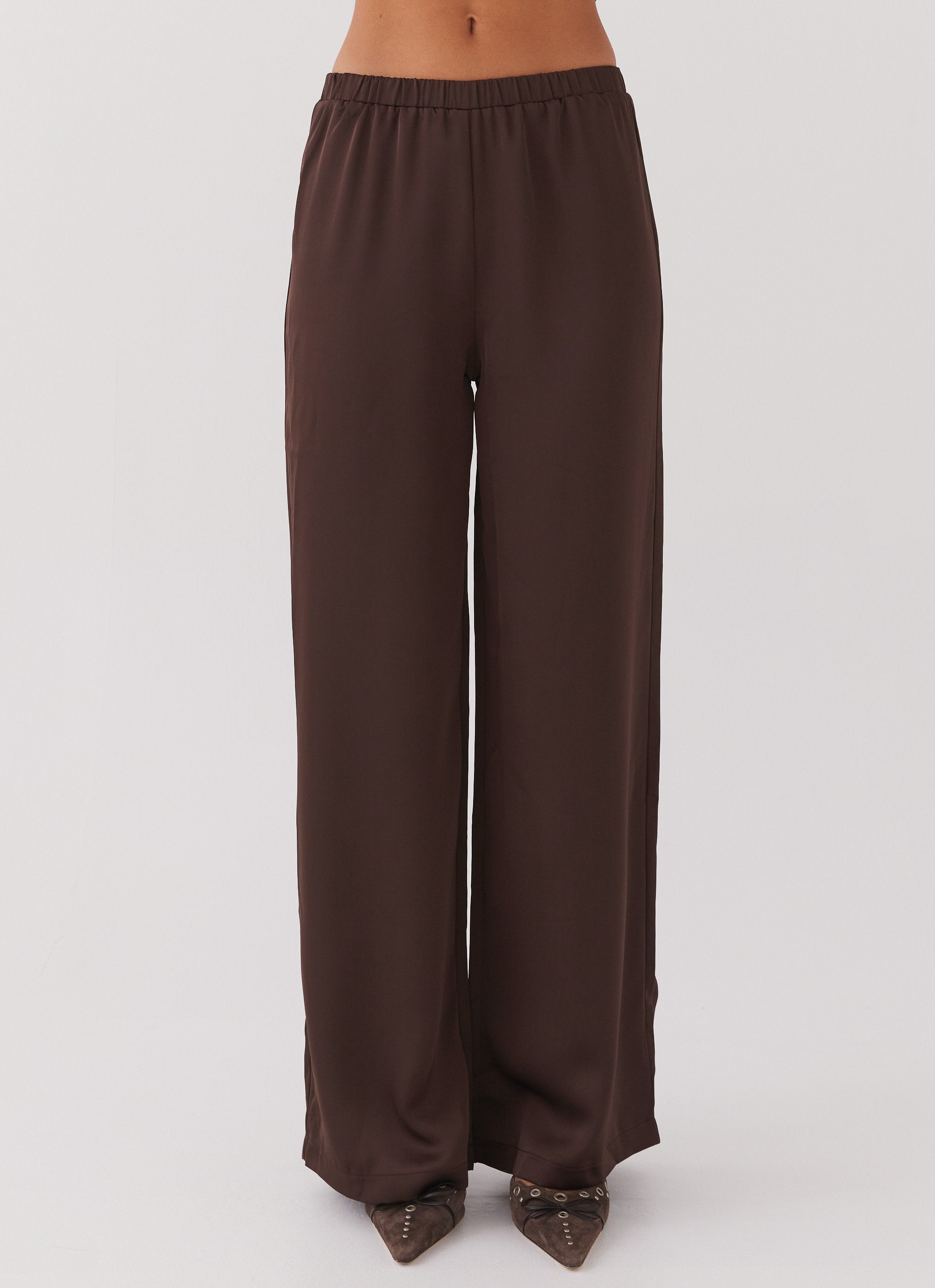 Palm Cove Satin Pants - Chocolate