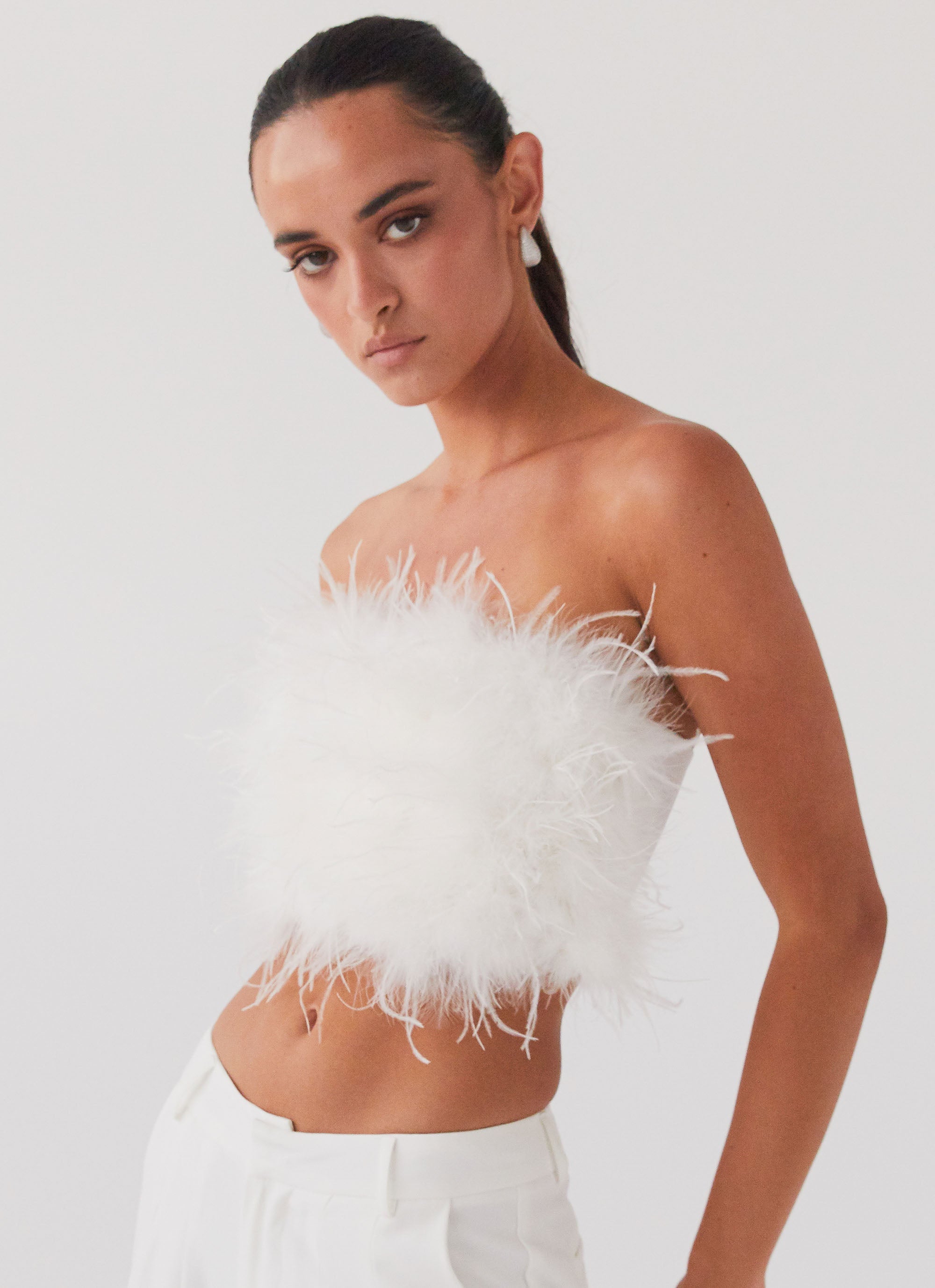 The Night Is Ours Feather Crop Top - White