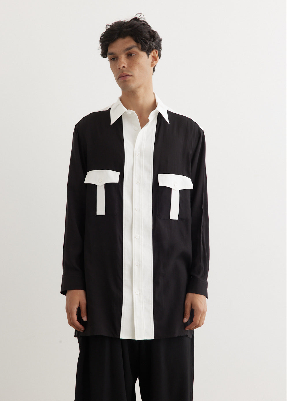 Monochrome Panel Tuck Collar Shirt